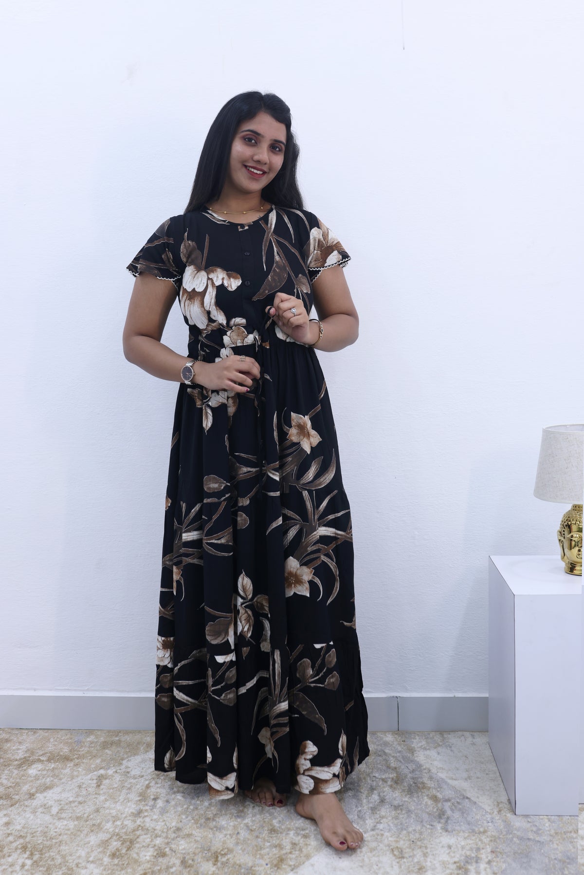 Imported Rayon Gathering Frock Model Night Gown's | Front Adjustable Gathering Style Rope Rope | Front Closed Button | Double Layer Sleeve | Trending Collection's for Stylish Women's (IRF)