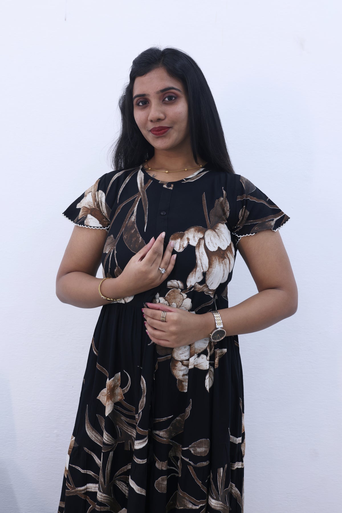 Imported Rayon Gathering Frock Model Night Gown's | Front Adjustable Gathering Style Rope Rope | Front Closed Button | Double Layer Sleeve | Trending Collection's for Stylish Women's (IRF)