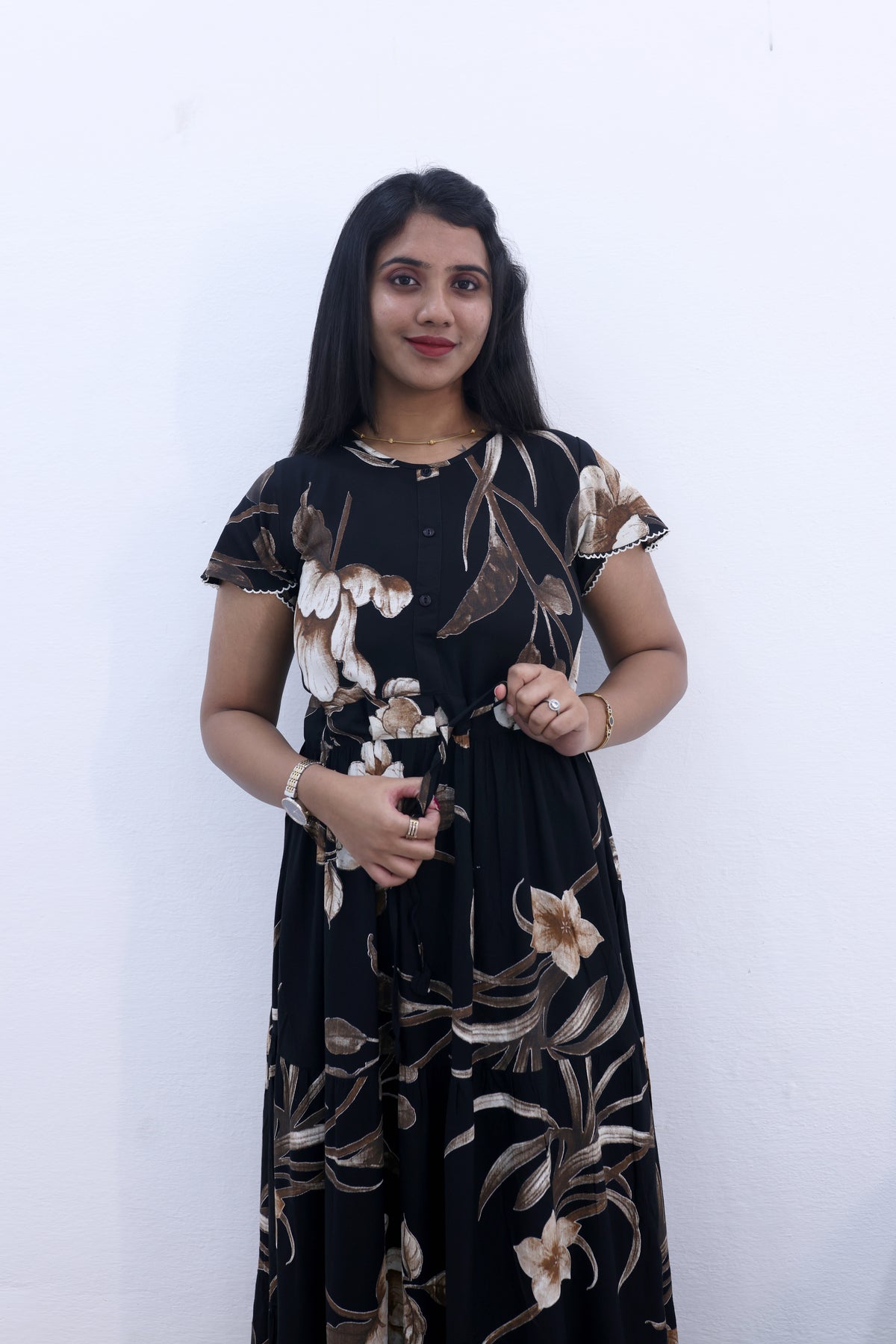 Imported Rayon Gathering Frock Model Night Gown's | Front Adjustable Gathering Style Rope Rope | Front Closed Button | Double Layer Sleeve | Trending Collection's for Stylish Women's (IRF)