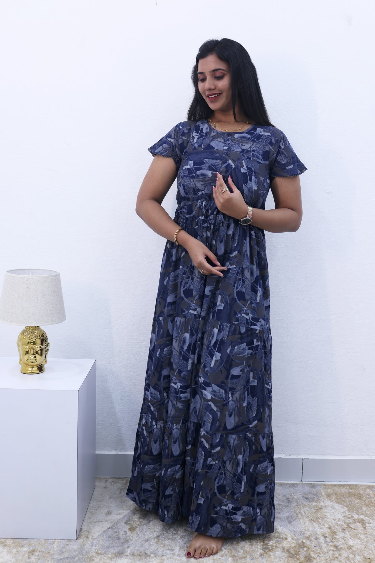 Imported Rayon Gathering Frock Model Night Gown's | Front Adjustable Gathering Style Rope Rope | Front Closed Button | Double Layer Sleeve | Trending Collection's for Stylish Women's (IRF)