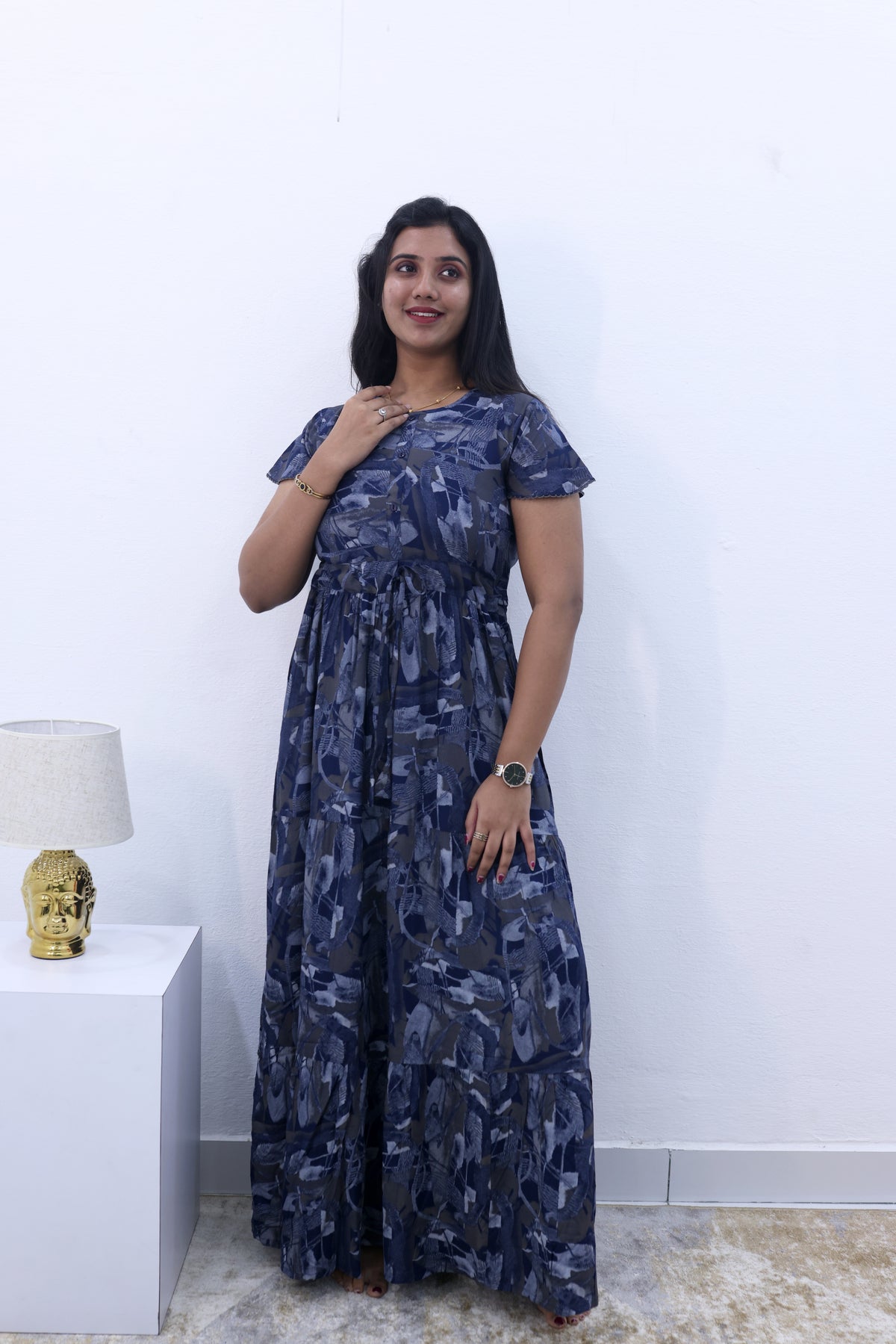 Imported Rayon Gathering Frock Model Night Gown's | Front Adjustable Gathering Style Rope Rope | Front Closed Button | Double Layer Sleeve | Trending Collection's for Stylish Women's (IRF)