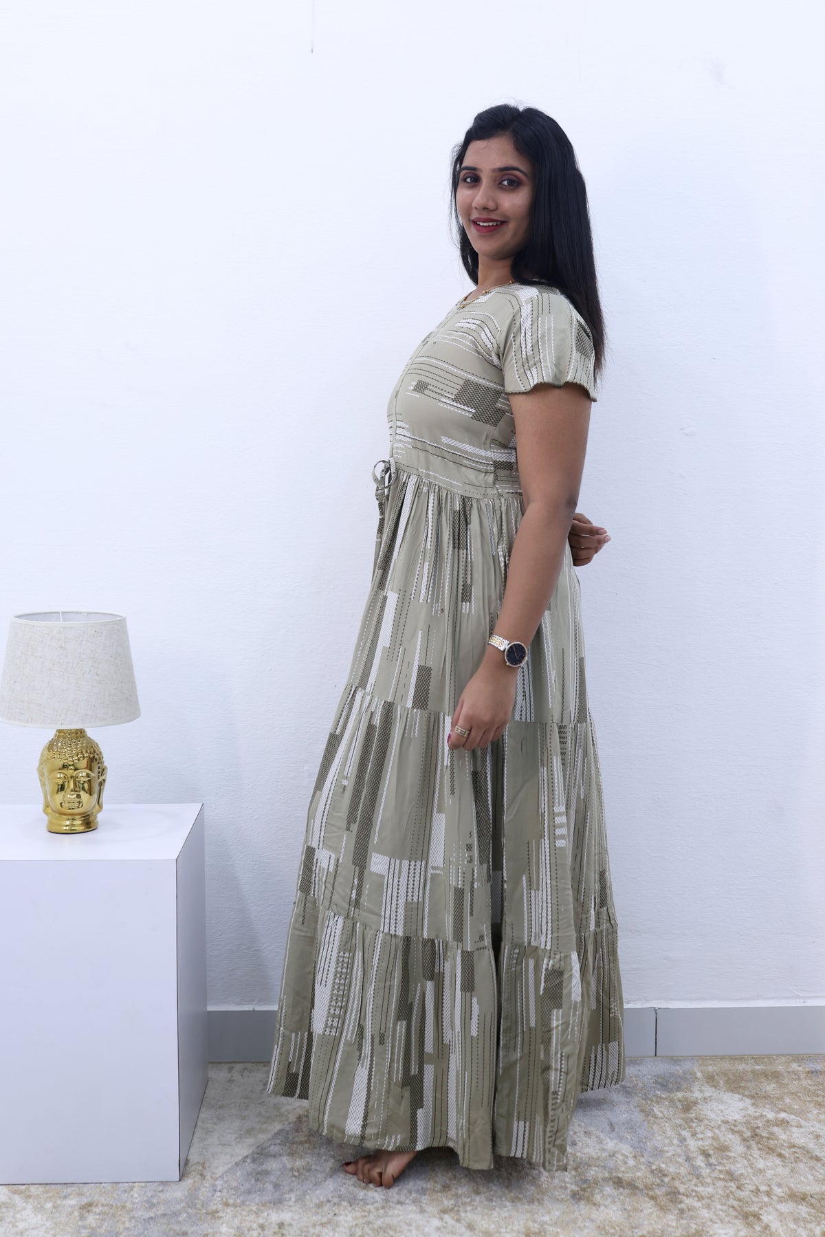 Imported Rayon Gathering Frock Model Night Gown's | Front Adjustable Gathering Style Rope Rope | Front Closed Button | Double Layer Sleeve | Trending Collection's for Stylish Women's (IRF)
