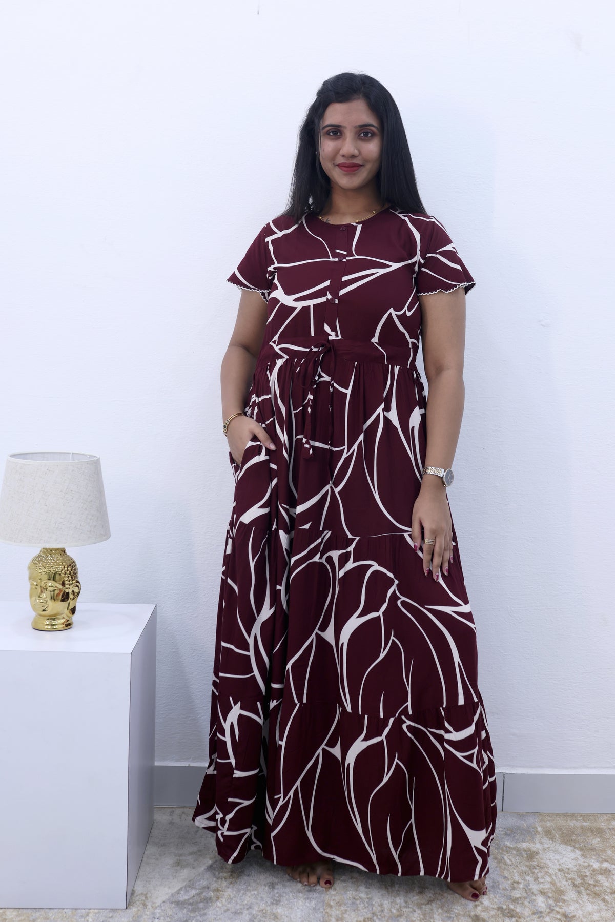 Imported Rayon Gathering Frock Model Night Gown's | Front Adjustable Gathering Style Rope Rope | Front Closed Button | Double Layer Sleeve | Trending Collection's for Stylish Women's (IRF)