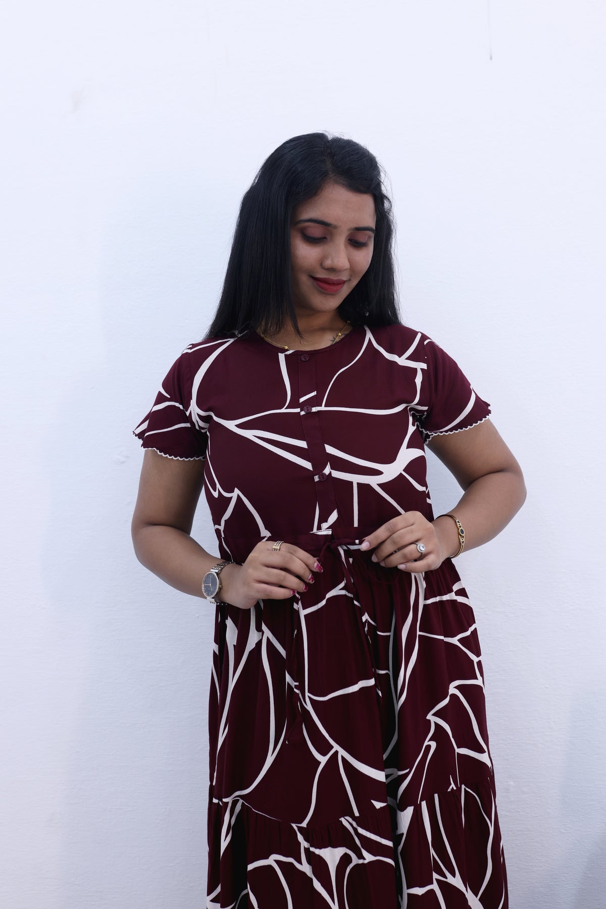 Imported Rayon Gathering Frock Model Night Gown's | Front Adjustable Gathering Style Rope Rope | Front Closed Button | Double Layer Sleeve | Trending Collection's for Stylish Women's (IRF)