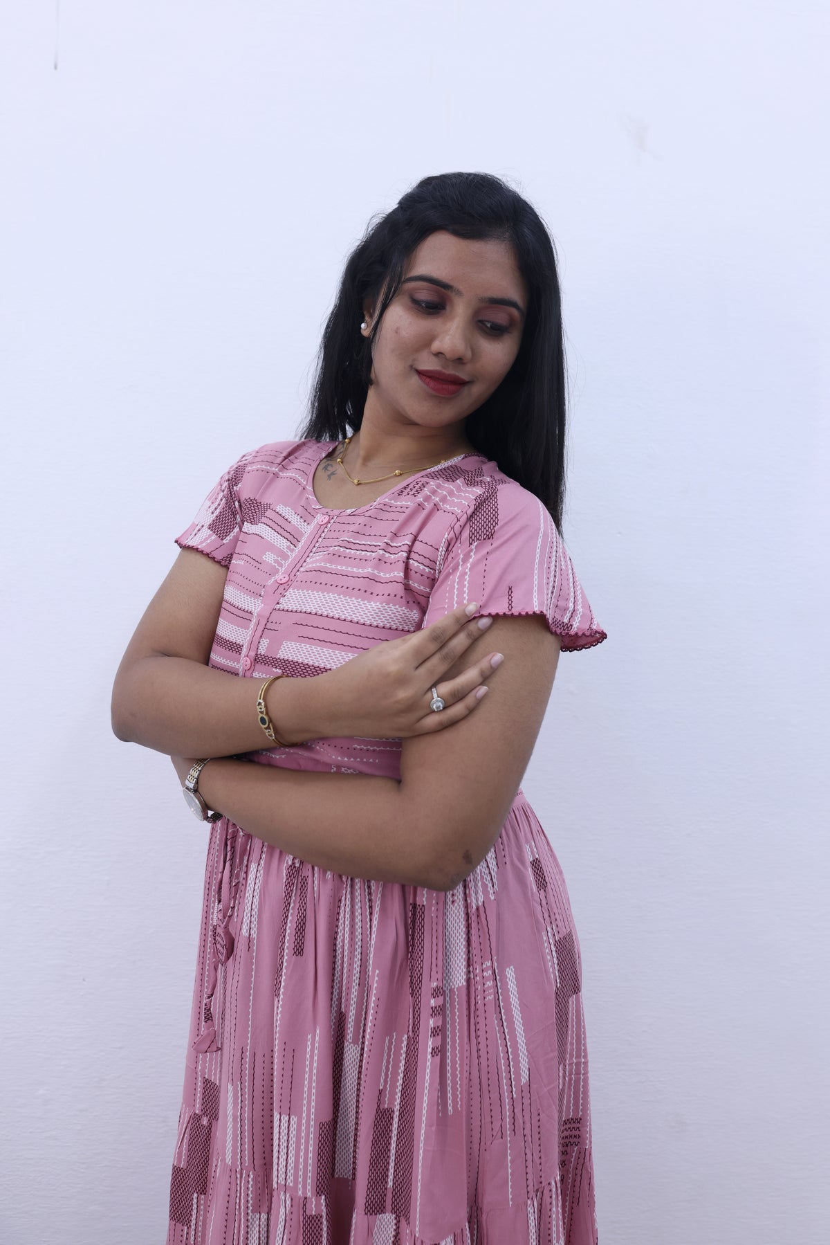Imported Rayon Gathering Frock Model Night Gown's | Front Adjustable Gathering Style Rope Rope | Front Closed Button | Double Layer Sleeve | Trending Collection's for Stylish Women's (IRF)