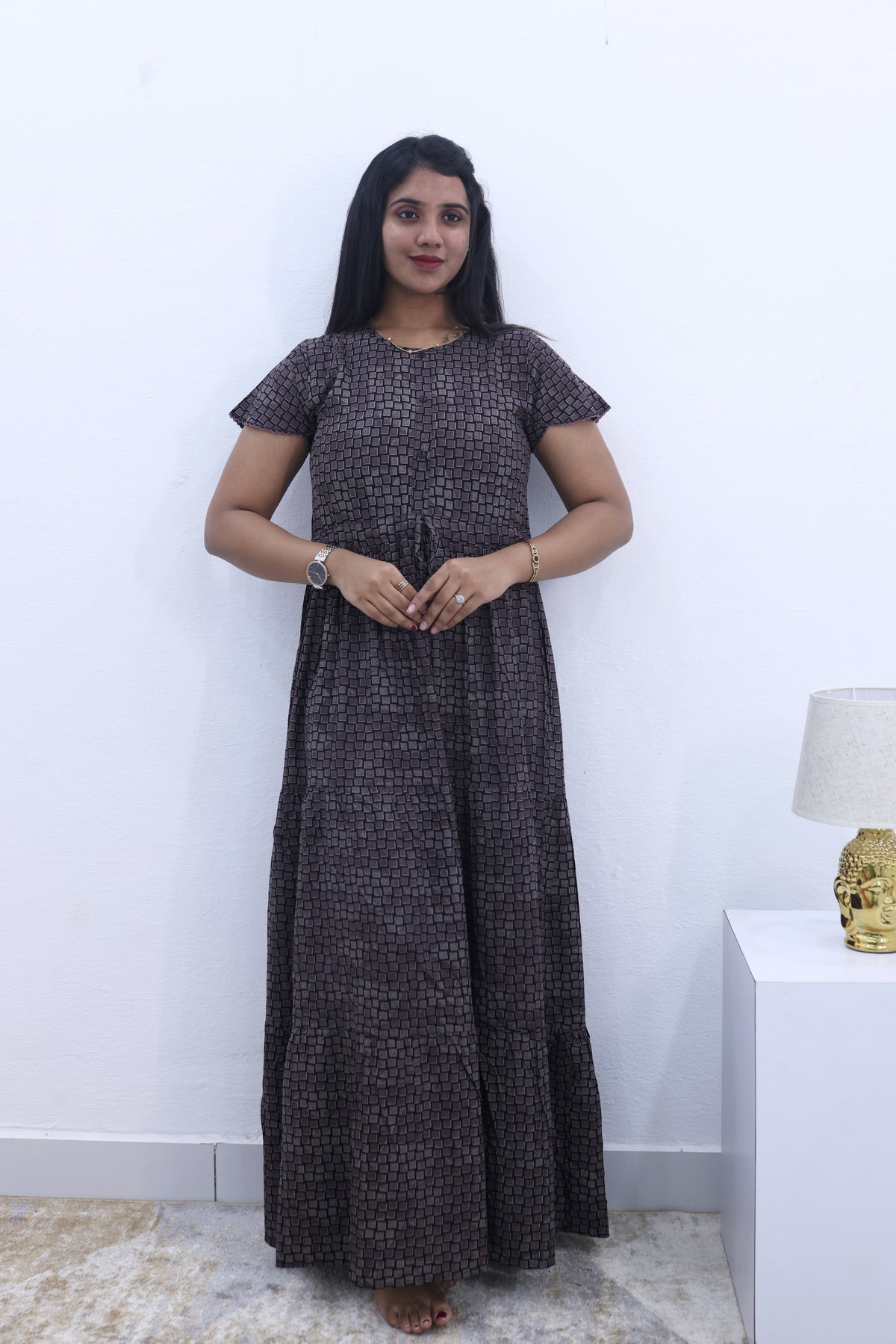 Imported Rayon Gathering Frock Model Night Gown's | Front Adjustable Gathering Style Rope Rope | Front Closed Button | Double Layer Sleeve | Trending Collection's for Stylish Women's (IRF)