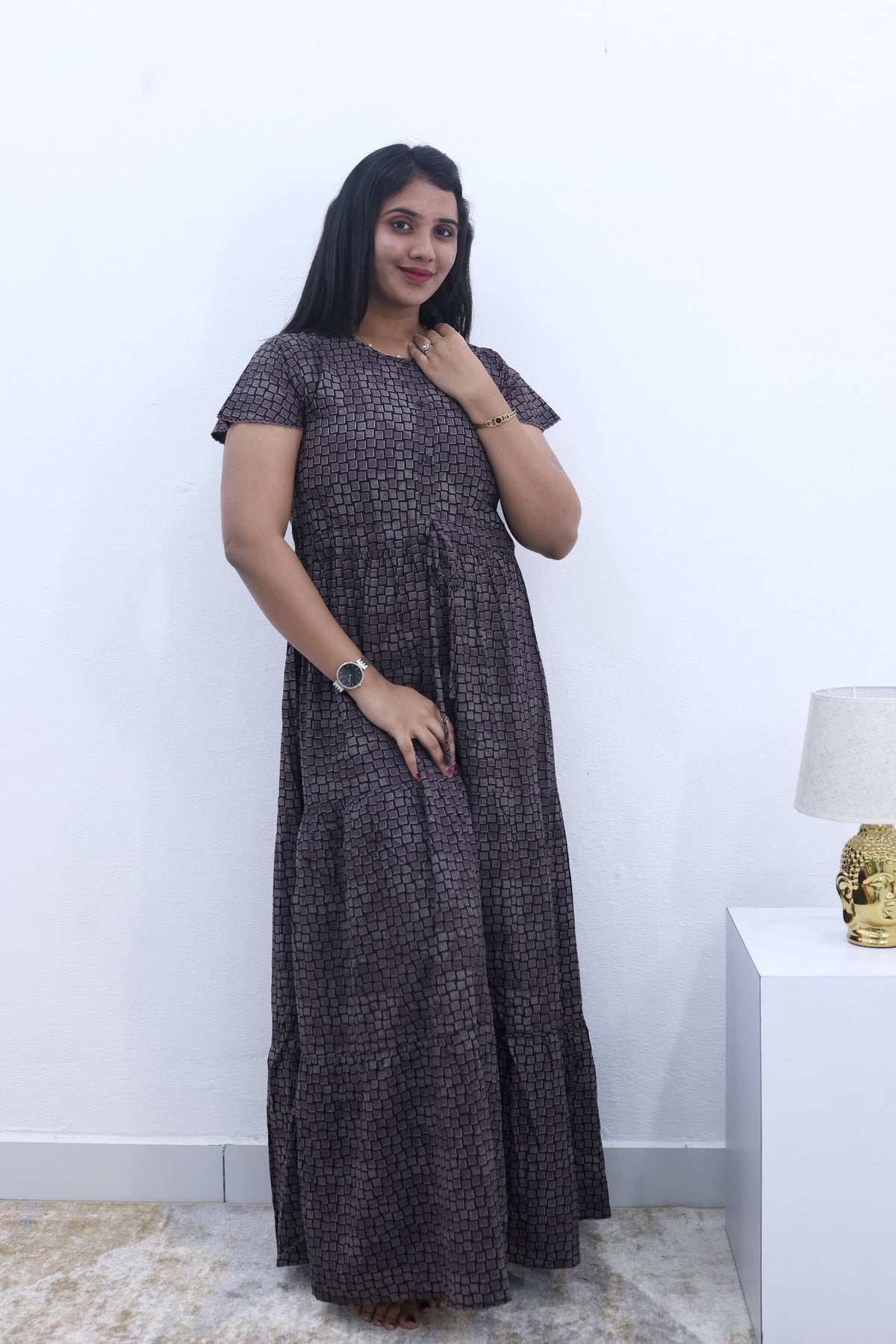 Imported Rayon Gathering Frock Model Night Gown's | Front Adjustable Gathering Style Rope Rope | Front Closed Button | Double Layer Sleeve | Trending Collection's for Stylish Women's (IRF)