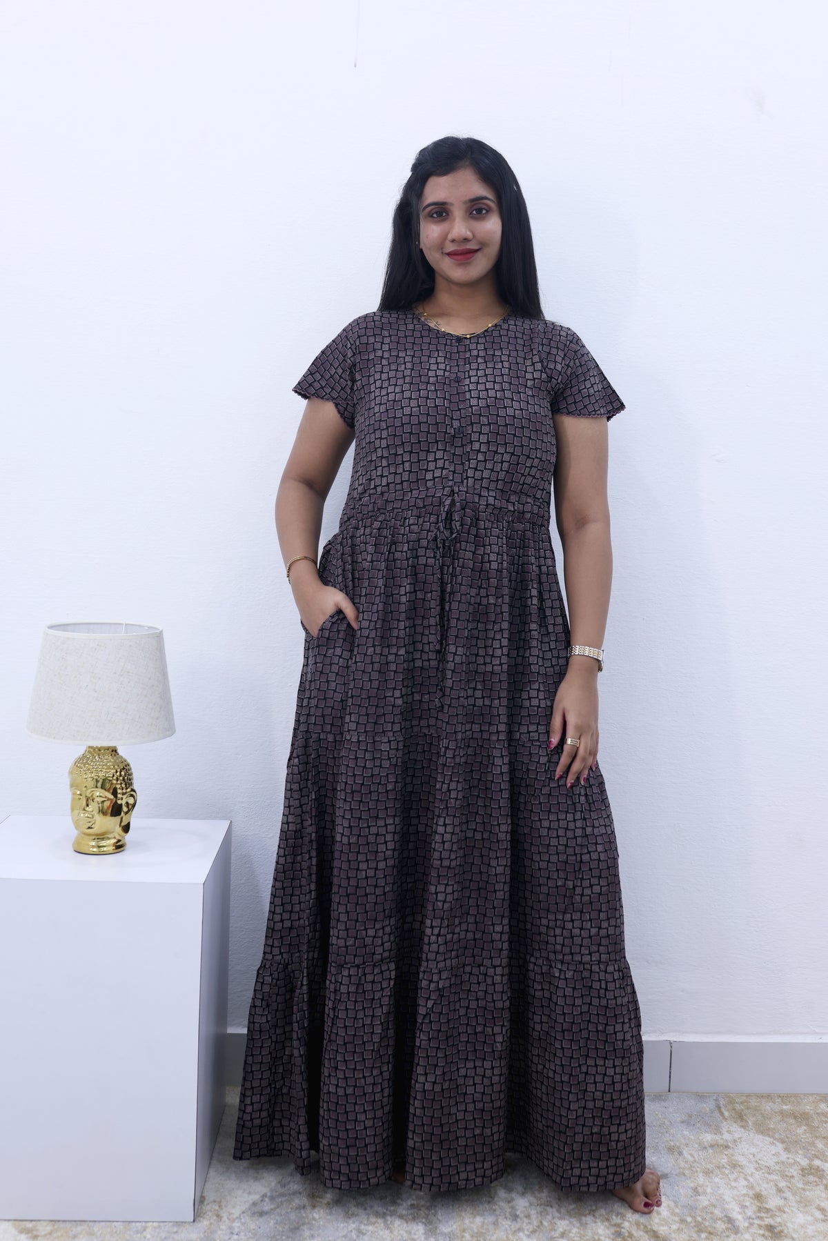 Imported Rayon Gathering Frock Model Night Gown's | Front Adjustable Gathering Style Rope Rope | Front Closed Button | Double Layer Sleeve | Trending Collection's for Stylish Women's (IRF)