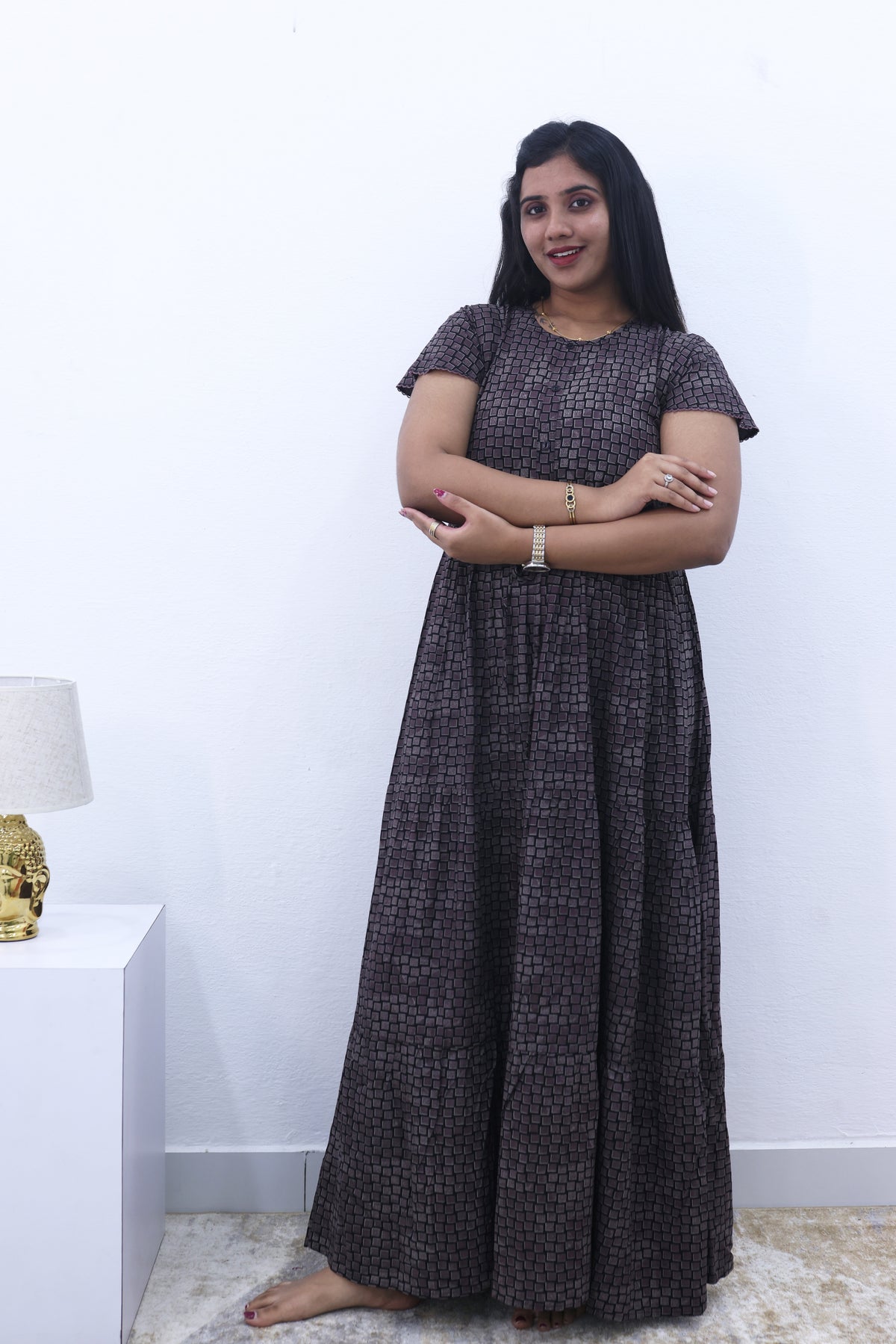 Imported Rayon Gathering Frock Model Night Gown's | Front Adjustable Gathering Style Rope Rope | Front Closed Button | Double Layer Sleeve | Trending Collection's for Stylish Women's (IRF)