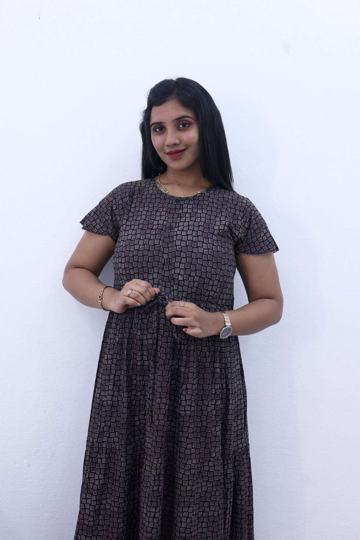 Imported Rayon Gathering Frock Model Night Gown's | Front Adjustable Gathering Style Rope Rope | Front Closed Button | Double Layer Sleeve | Trending Collection's for Stylish Women's (IRF)