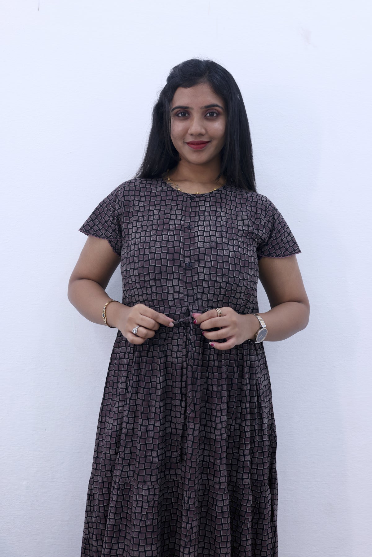 Imported Rayon Gathering Frock Model Night Gown's | Front Adjustable Gathering Style Rope Rope | Front Closed Button | Double Layer Sleeve | Trending Collection's for Stylish Women's (IRF)