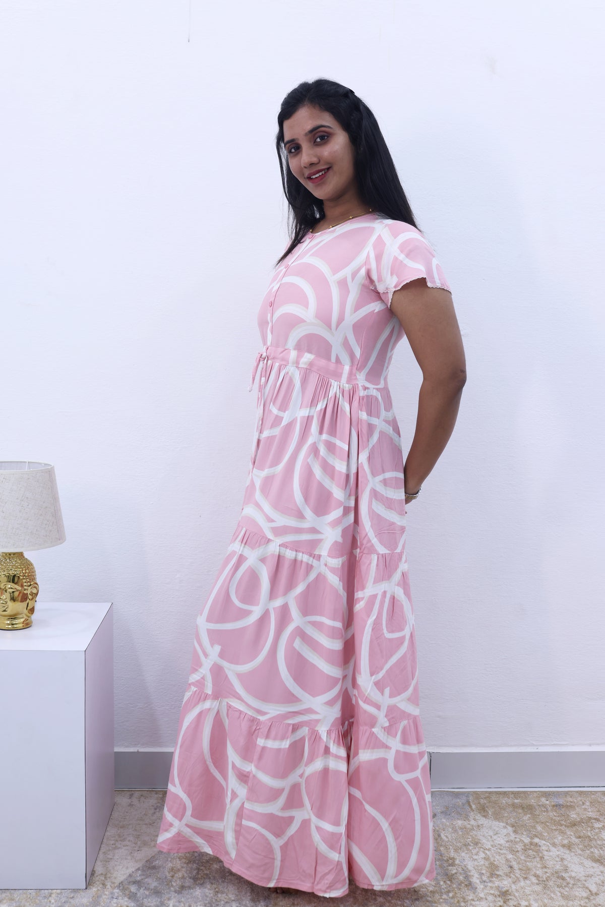 Imported Rayon Gathering Frock Model Night Gown's | Front Adjustable Gathering Style Rope Rope | Front Closed Button | Double Layer Sleeve | Trending Collection's for Stylish Women's (IRF)
