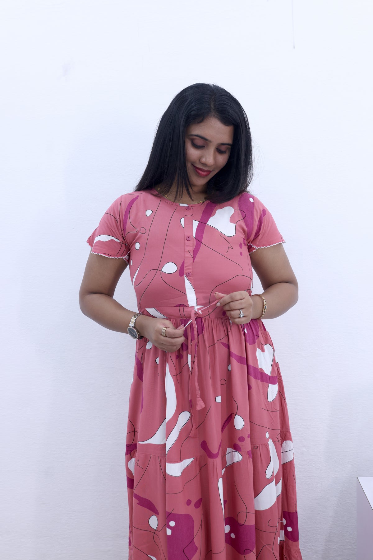 Imported Rayon Gathering Frock Model Night Gown's | Front Adjustable Gathering Style Rope Rope | Front Closed Button | Double Layer Sleeve | Trending Collection's for Stylish Women's (IRF)