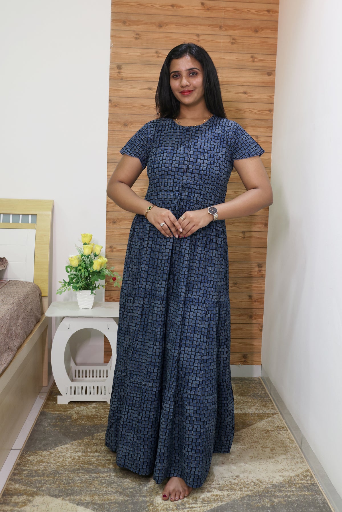 Imported Rayon Gathering Frock Model Night Gown's | Front Adjustable Gathering Style Rope Rope | Front Closed Button | Double Layer Sleeve | Trending Collection's for Stylish Women's (IRF)