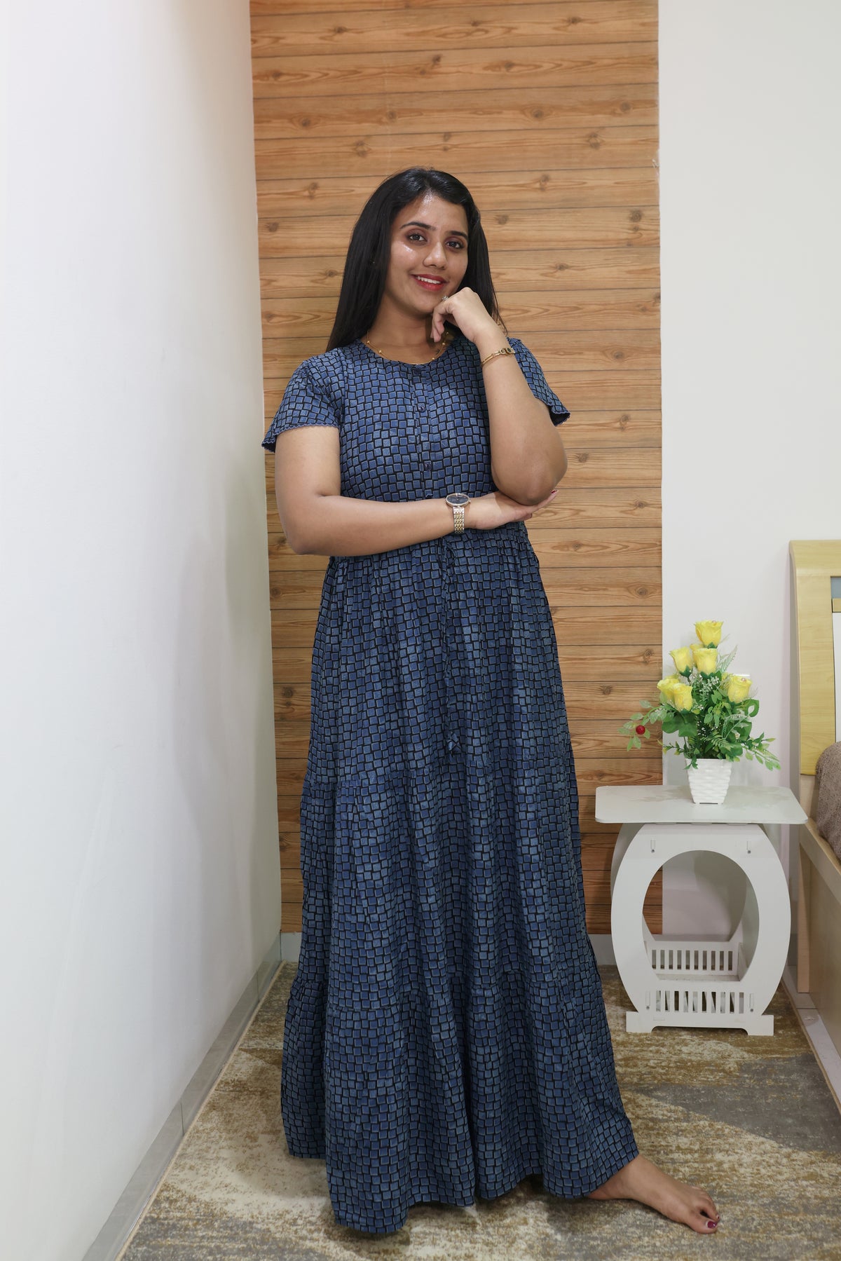 Imported Rayon Gathering Frock Model Night Gown's | Front Adjustable Gathering Style Rope Rope | Front Closed Button | Double Layer Sleeve | Trending Collection's for Stylish Women's (IRF)