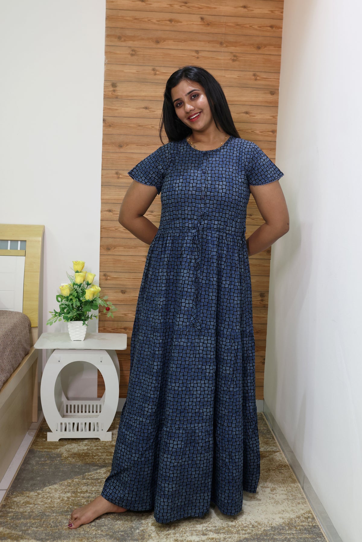 Imported Rayon Gathering Frock Model Night Gown's | Front Adjustable Gathering Style Rope Rope | Front Closed Button | Double Layer Sleeve | Trending Collection's for Stylish Women's (IRF)