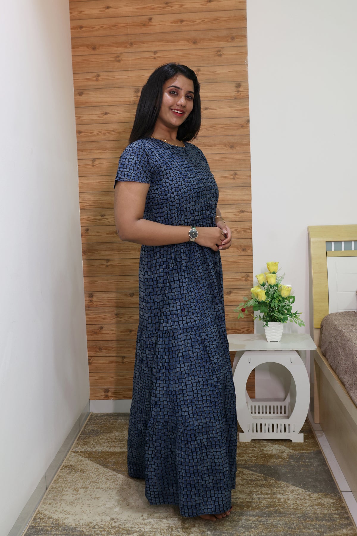 Imported Rayon Gathering Frock Model Night Gown's | Front Adjustable Gathering Style Rope Rope | Front Closed Button | Double Layer Sleeve | Trending Collection's for Stylish Women's (IRF)