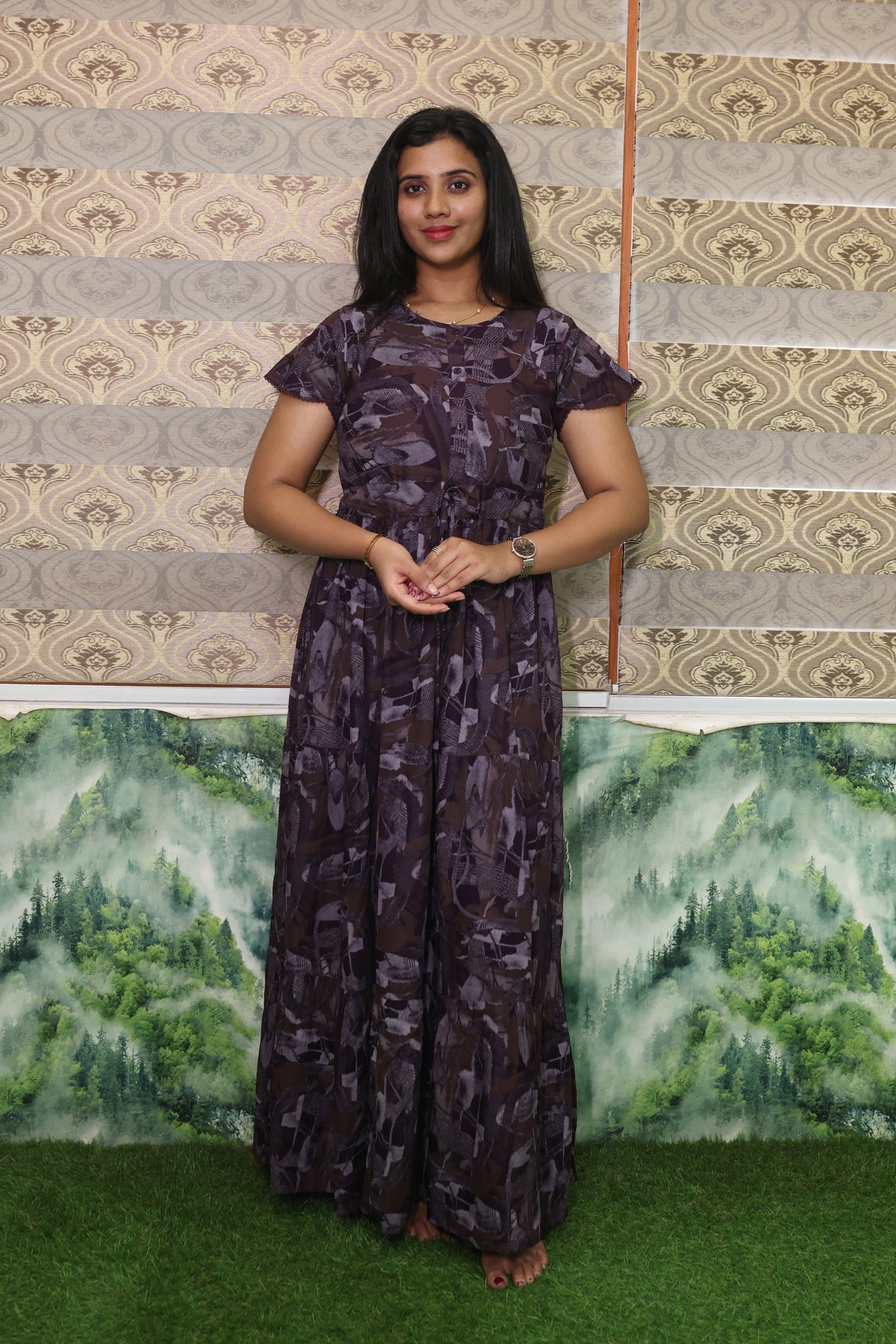 Imported Rayon Gathering Frock Model Night Gown's | Front Adjustable Gathering Style Rope Rope | Front Closed Button | Double Layer Sleeve | Trending Collection's for Stylish Women's (IRF)