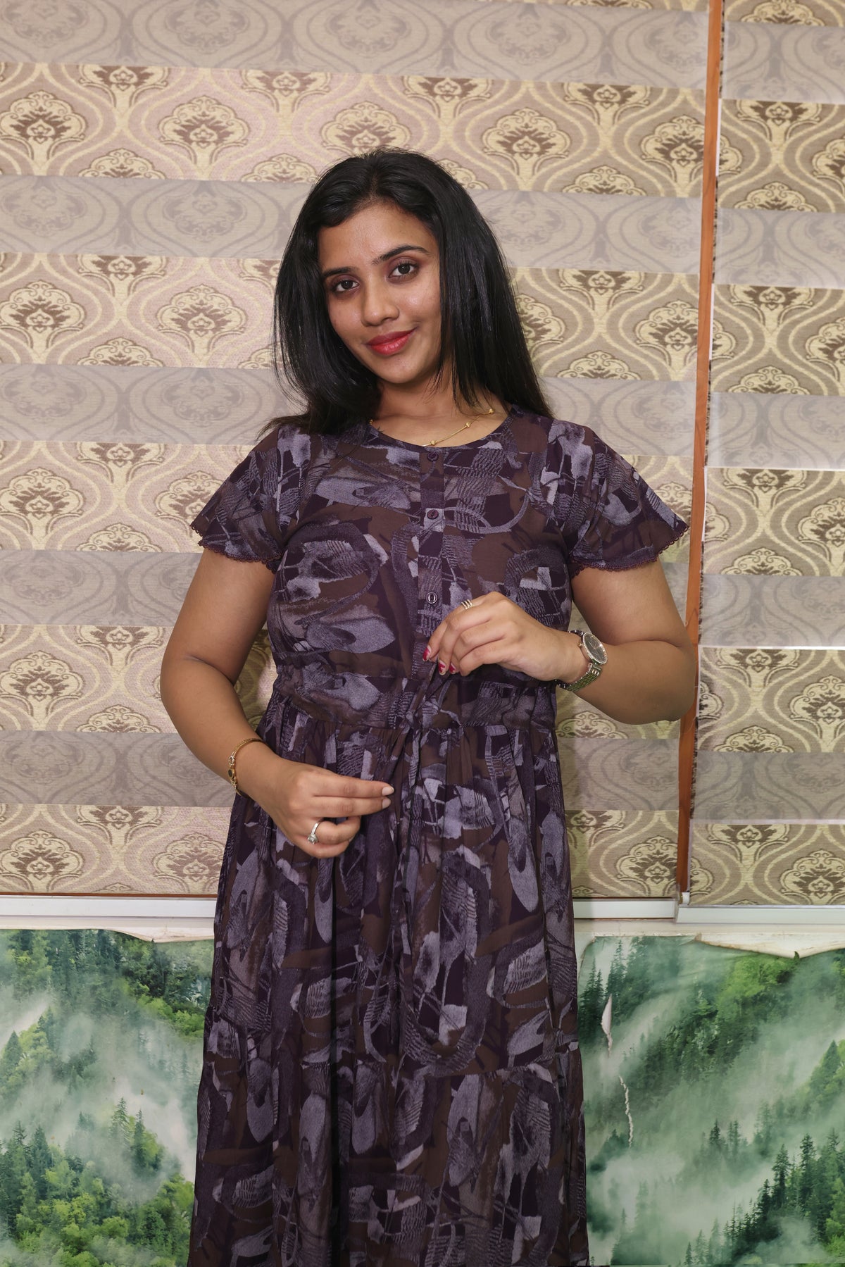 Imported Rayon Gathering Frock Model Night Gown's | Front Adjustable Gathering Style Rope Rope | Front Closed Button | Double Layer Sleeve | Trending Collection's for Stylish Women's (IRF)