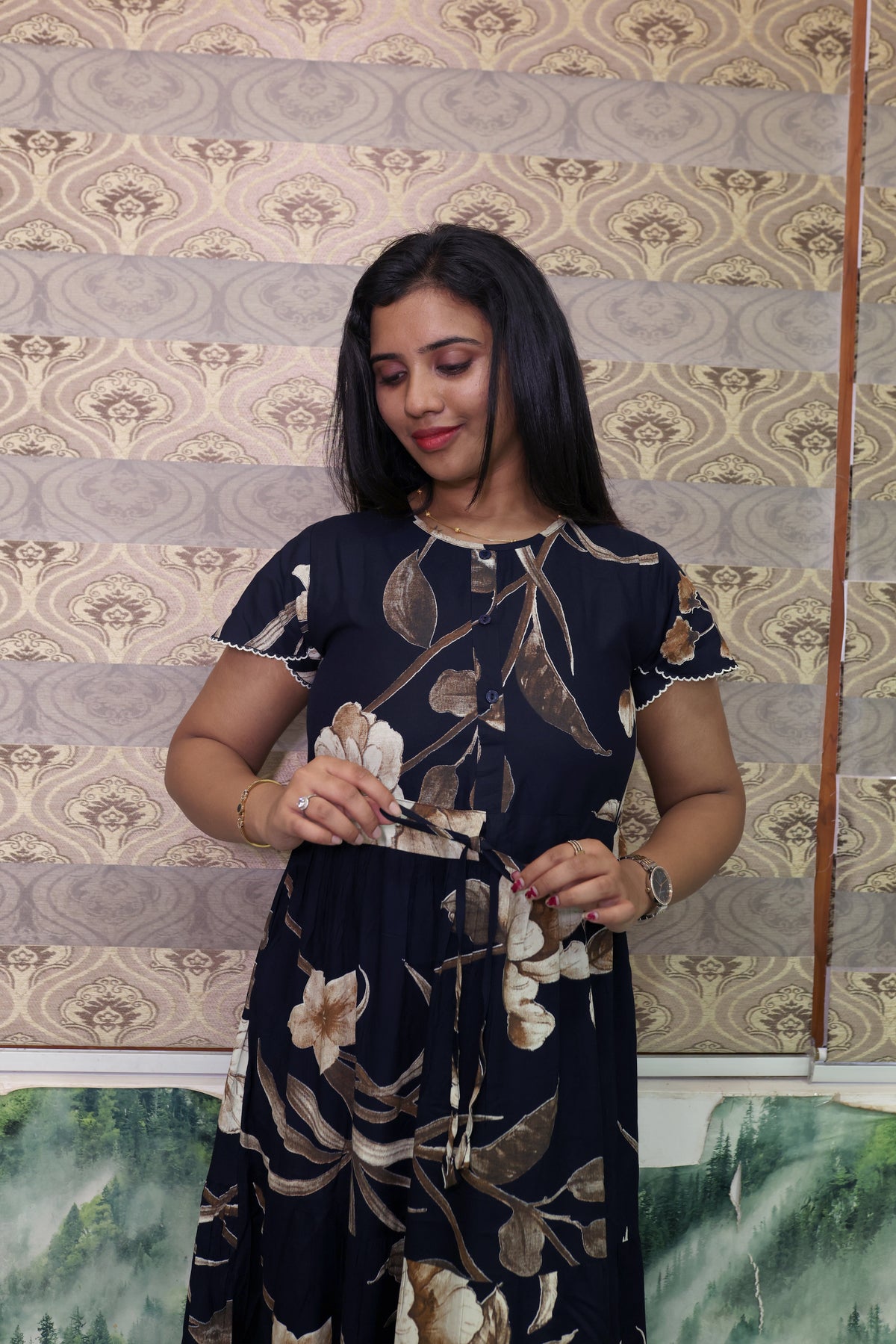 Imported Rayon Gathering Frock Model Night Gown's | Front Adjustable Gathering Style Rope Rope | Front Closed Button | Double Layer Sleeve | Trending Collection's for Stylish Women's (IRF)