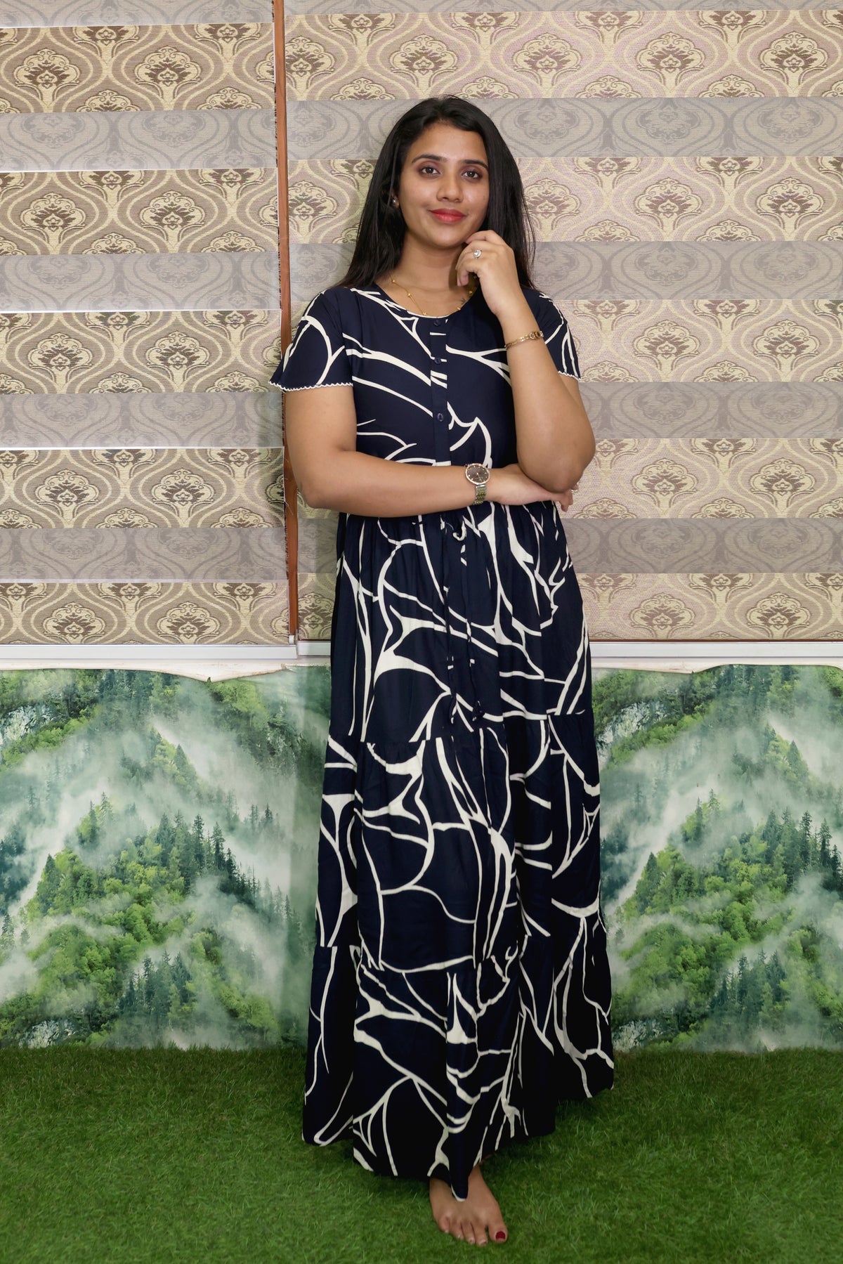 Imported Rayon Gathering Frock Model Night Gown's | Front Adjustable Gathering Style Rope Rope | Front Closed Button | Double Layer Sleeve | Trending Collection's for Stylish Women's (IRF)