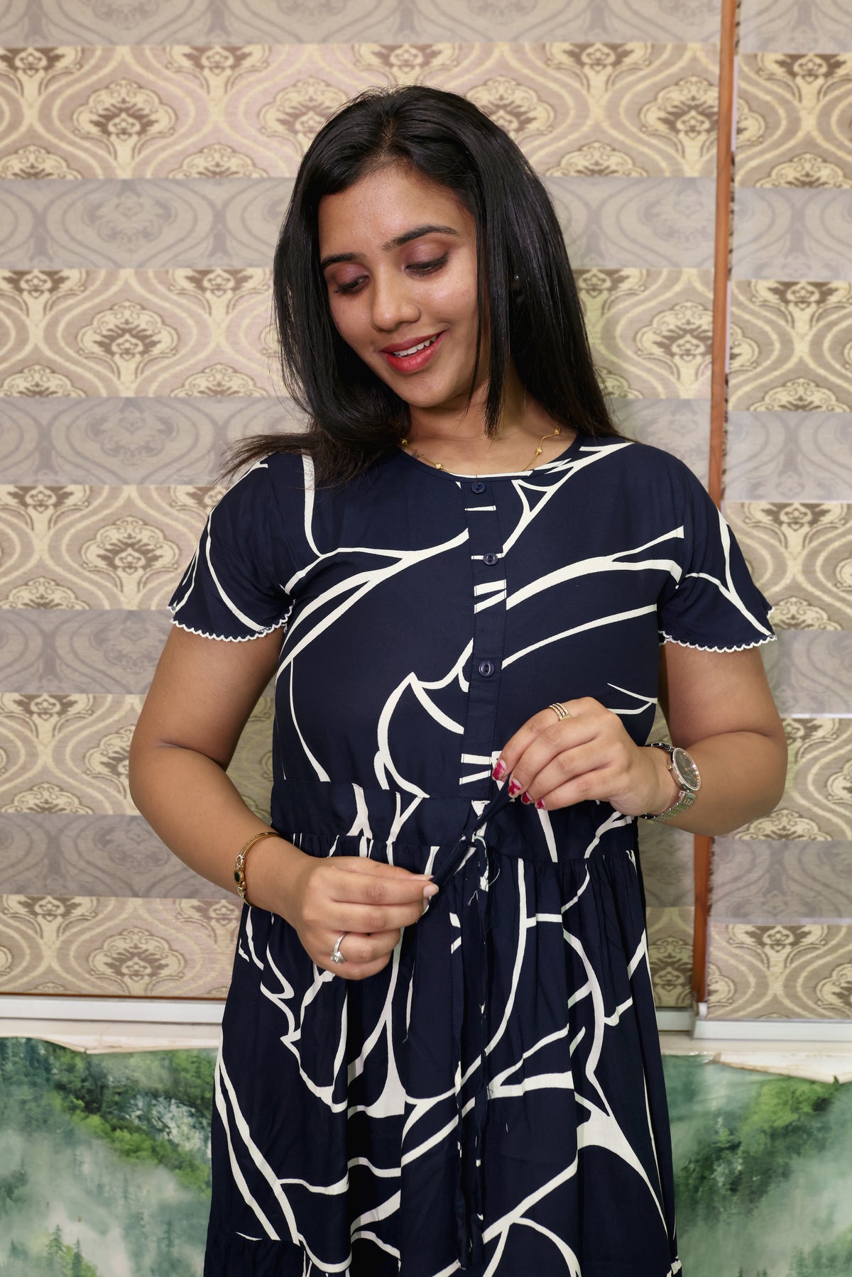 Imported Rayon Gathering Frock Model Night Gown's | Front Adjustable Gathering Style Rope Rope | Front Closed Button | Double Layer Sleeve | Trending Collection's for Stylish Women's (IRF)
