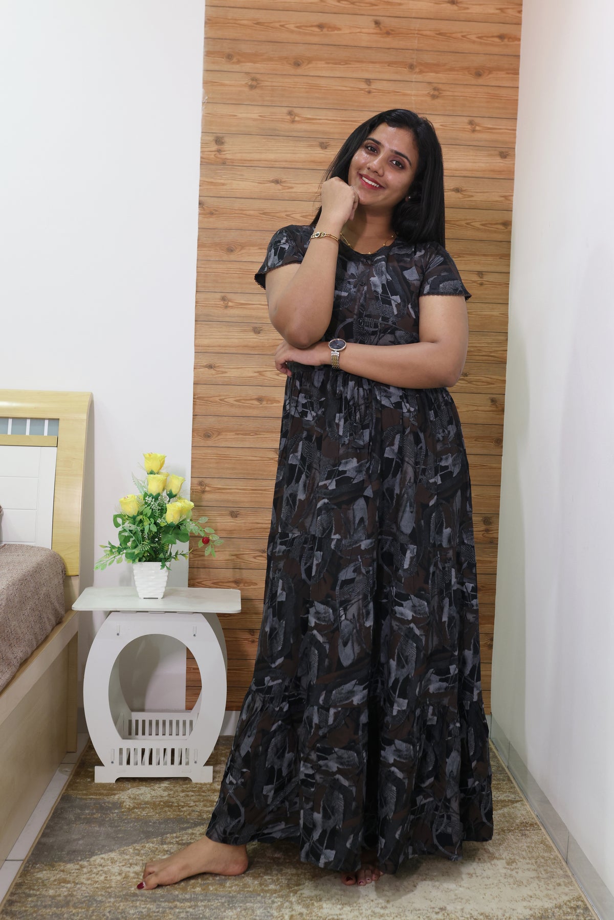 Imported Rayon Gathering Frock Model Night Gown's | Front Adjustable Gathering Style Rope Rope | Front Closed Button | Double Layer Sleeve | Trending Collection's for Stylish Women's (IRF)