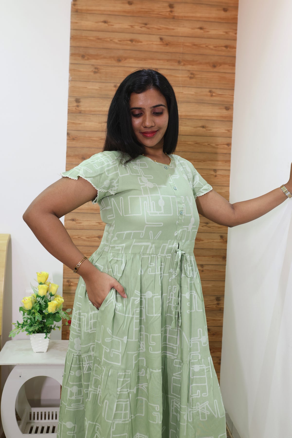 Imported Rayon Gathering Frock Model Night Gown's | Front Adjustable Gathering Style Rope Rope | Front Closed Button | Double Layer Sleeve | Trending Collection's for Stylish Women's (IRF)