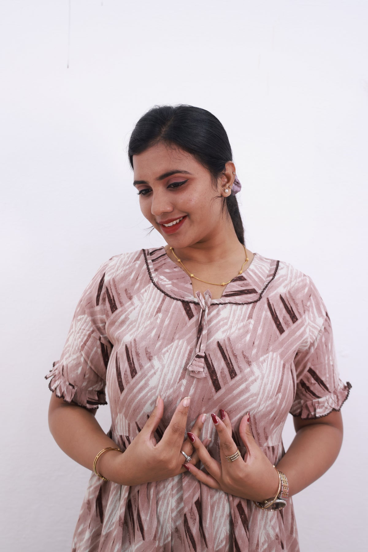 Mangai 3 Layer Frock Model Nighties Soft and Smooth Premium Quality Rayon Material , Fancy Frilled Sleeve Side Pocket , Back tie Rope Stylish Collection's for Trendy Women's (MRK)