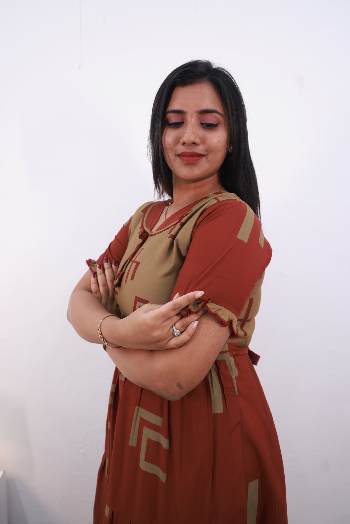Mangai 3 Layer Reversible Design Frock Model Nighties Soft and Smooth Premium Quality Rayon Material , Fancy Frilled Sleeve, Side Pocket , Back tie Rope , Stylish Collection's for Trendy Women's (MRK)