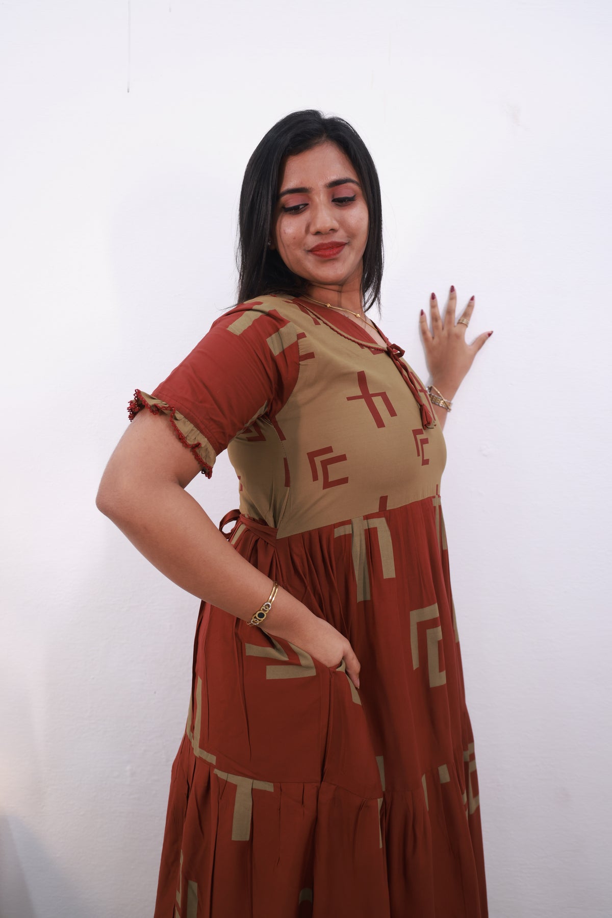 Mangai 3 Layer Reversible Design Frock Model Nighties Soft and Smooth Premium Quality Rayon Material , Fancy Frilled Sleeve, Side Pocket , Back tie Rope , Stylish Collection's for Trendy Women's (MRK)