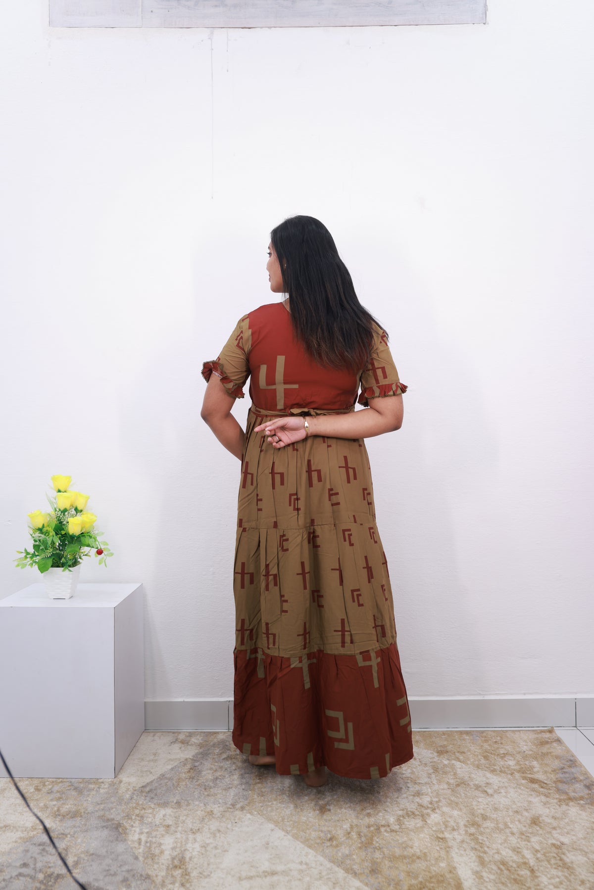 Mangai 3 Layer Reversible Design Frock Model Nighties Soft and Smooth Premium Quality Rayon Material , Fancy Frilled Sleeve, Side Pocket , Back tie Rope , Stylish Collection's for Trendy Women's (MRK)