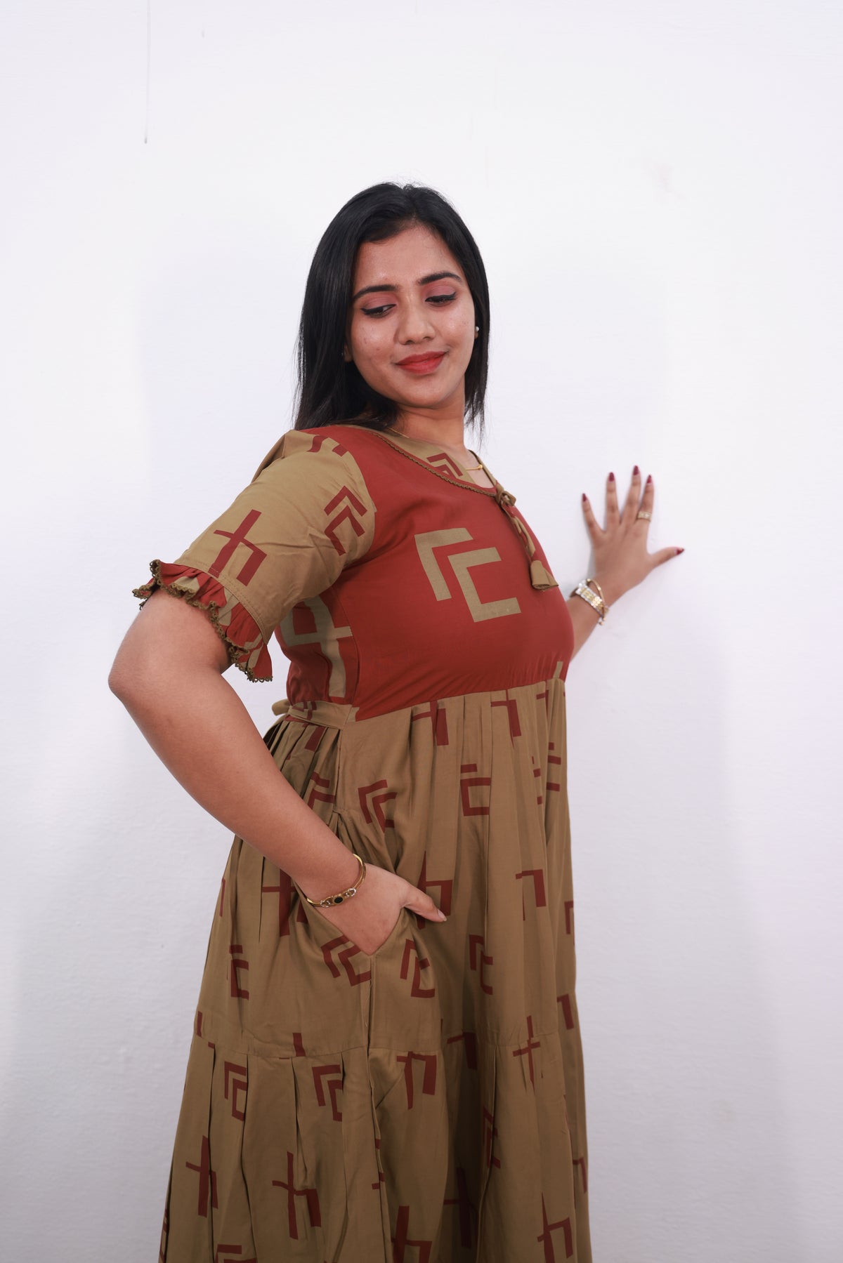 Mangai 3 Layer Reversible Design Frock Model Nighties Soft and Smooth Premium Quality Rayon Material , Fancy Frilled Sleeve, Side Pocket , Back tie Rope , Stylish Collection's for Trendy Women's (MRK)
