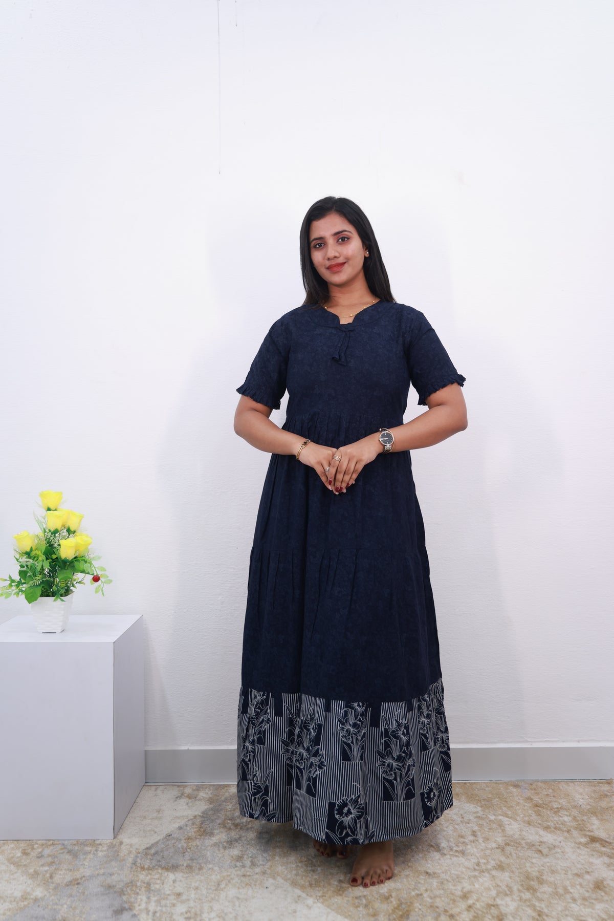 Mangai 3 Layer Frock Model Nighties Soft and Smooth Premium Quality Rayon Material , Fancy Frilled Sleeve, Side Pocket , Back tie Rope , Stylish Collection's for Trendy Women's (MRK)