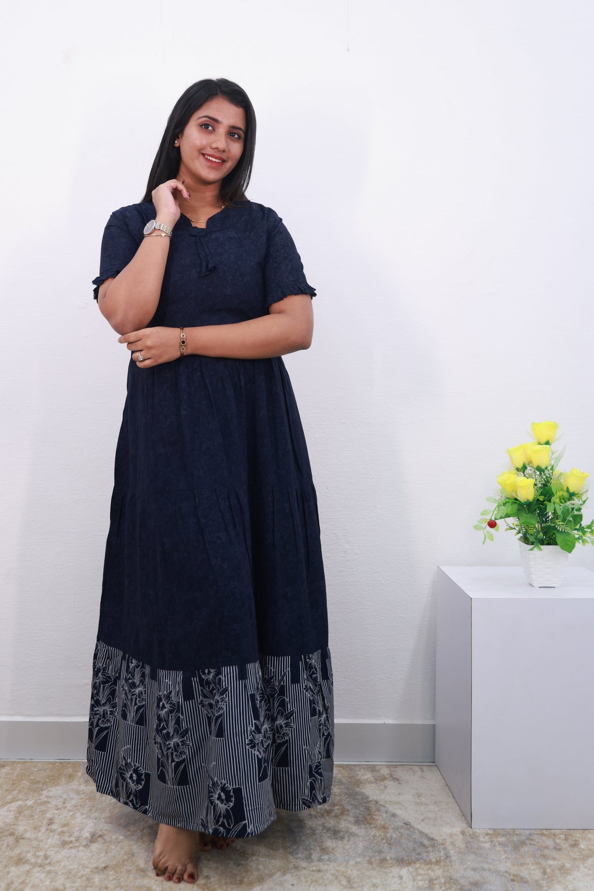 Mangai 3 Layer Frock Model Nighties Soft and Smooth Premium Quality Rayon Material , Fancy Frilled Sleeve, Side Pocket , Back tie Rope , Stylish Collection's for Trendy Women's (MRK)
