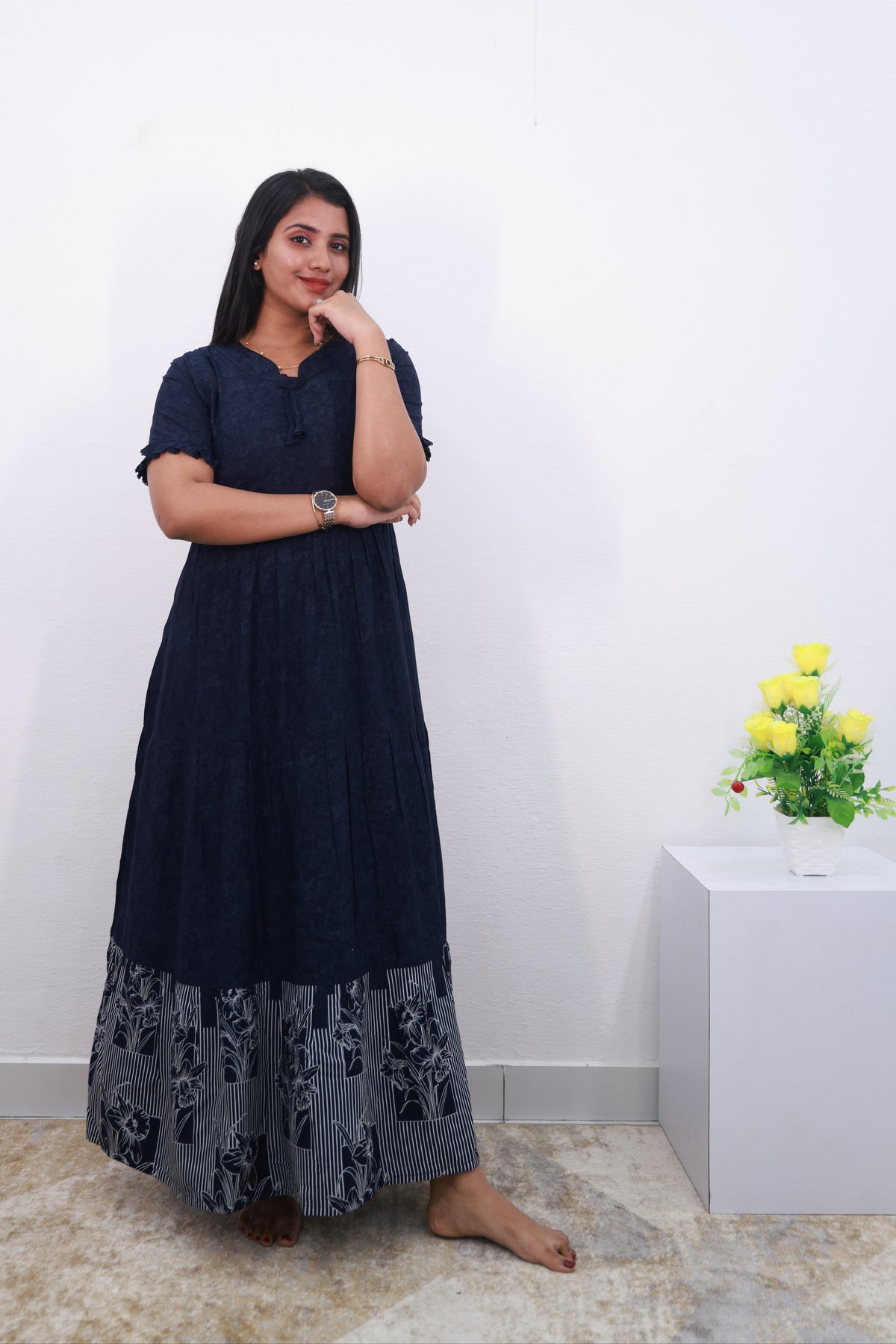 Mangai 3 Layer Frock Model Nighties Soft and Smooth Premium Quality Rayon Material , Fancy Frilled Sleeve, Side Pocket , Back tie Rope , Stylish Collection's for Trendy Women's (MRK)