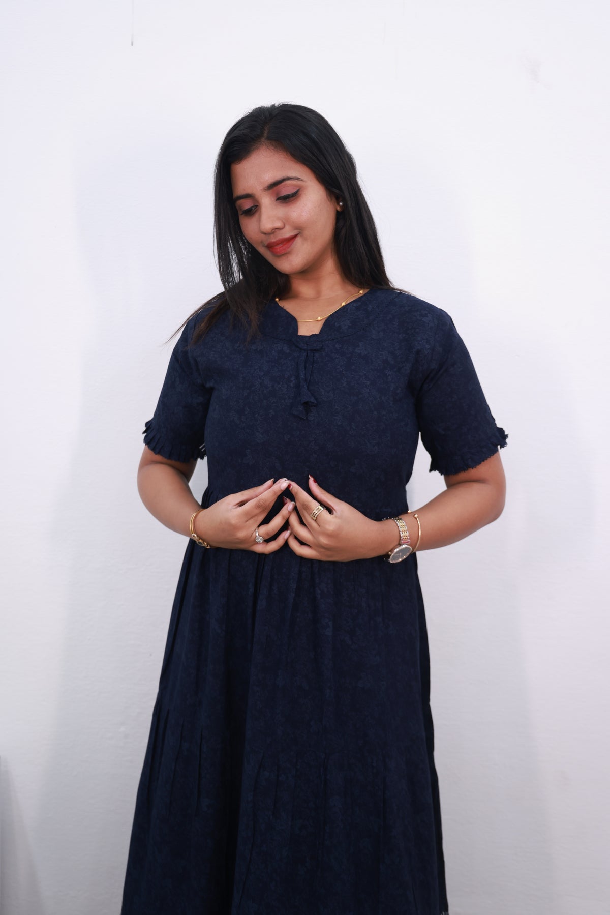 Mangai 3 Layer Frock Model Nighties Soft and Smooth Premium Quality Rayon Material , Fancy Frilled Sleeve, Side Pocket , Back tie Rope , Stylish Collection's for Trendy Women's (MRK)