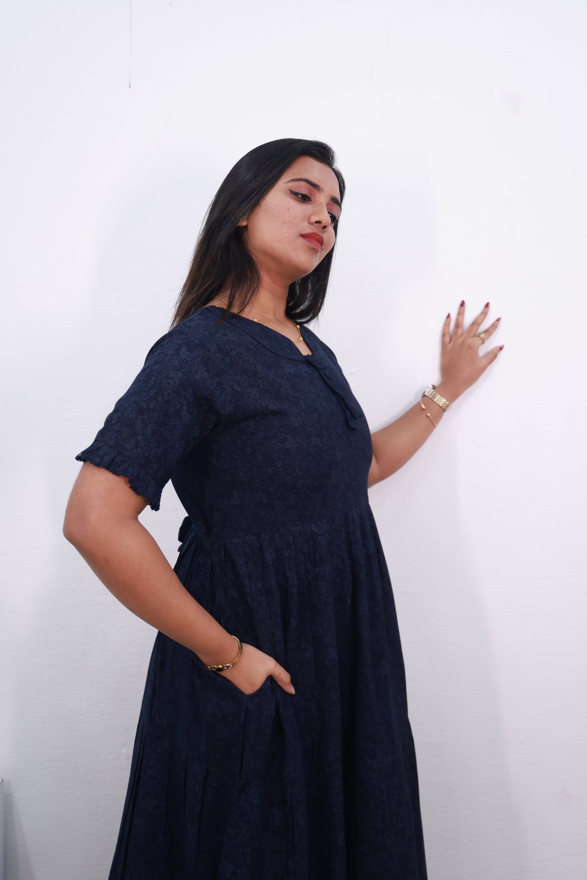 Mangai 3 Layer Frock Model Nighties Soft and Smooth Premium Quality Rayon Material , Fancy Frilled Sleeve, Side Pocket , Back tie Rope , Stylish Collection's for Trendy Women's (MRK)