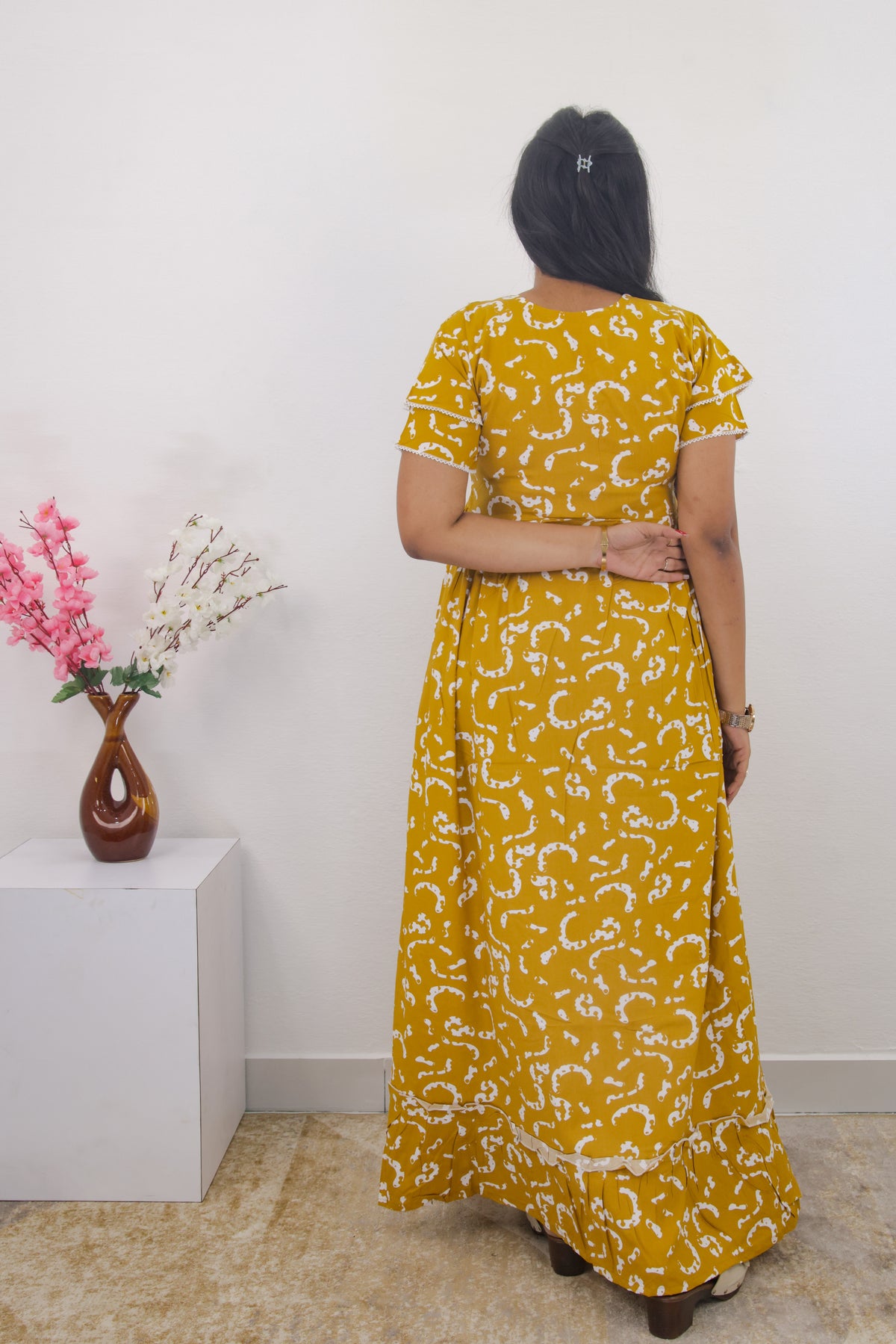 MANGAI Rayon Frock Nighties | Front Open Lengthy Zipper Comforts Feeding | Fancy Double Layered Sleeve's | Post & Pre Pregnancy's and Casual Wear | Side Pocket |Versatile Rayon Frock Night Gown's for Stylish Women's (RPW)