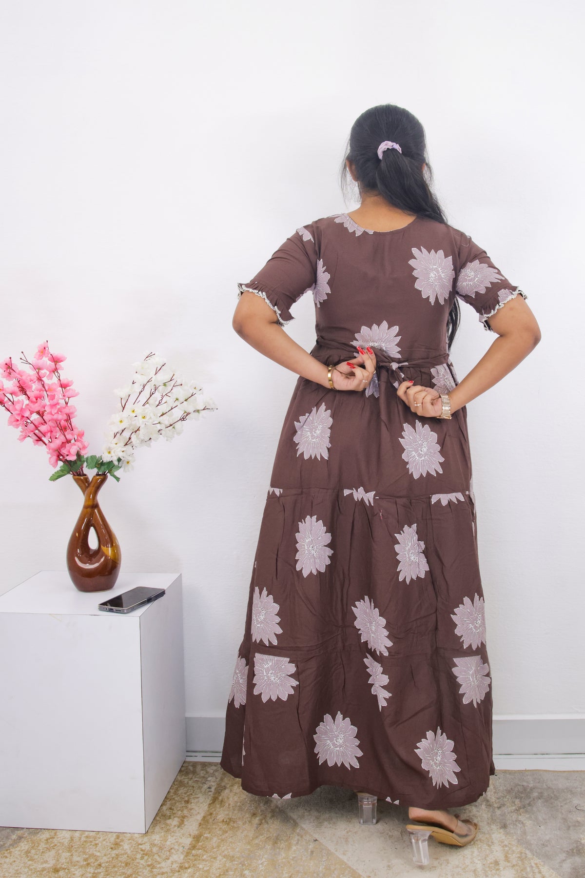 Mangai 3 Layer Frock Model Nighties Soft and Smooth Premium Quality Rayon Material , Fancy Frilled Sleeve, Side Pocket , Back tie Rope , Stylish Collection's for Trendy Women's (MRK)