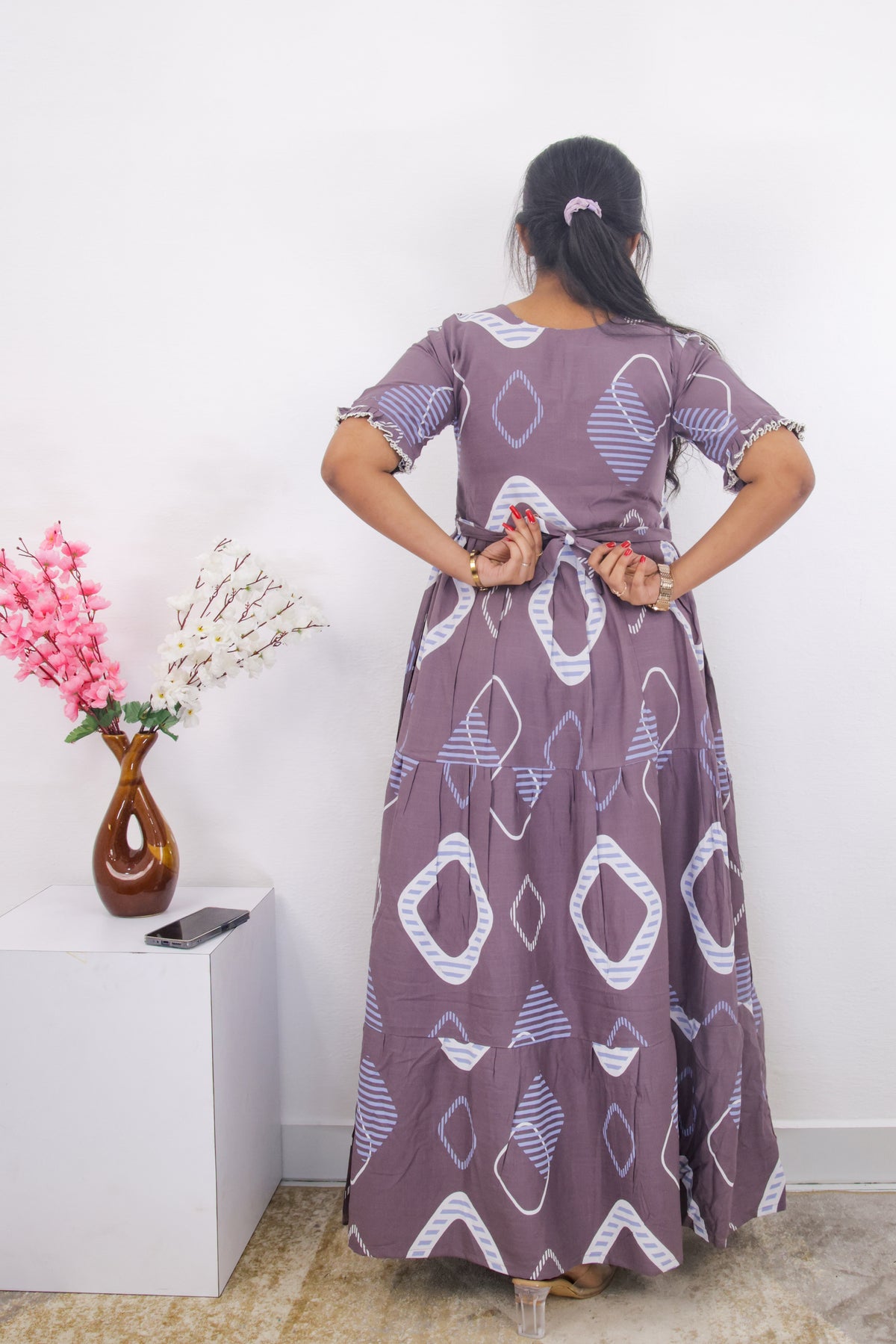 Mangai 3 Layer Frock Model Nighties Soft and Smooth Premium Quality Rayon Material , Fancy Frilled Sleeve, Side Pocket , Back tie Rope , Stylish Collection's for Trendy Women's (MRK)