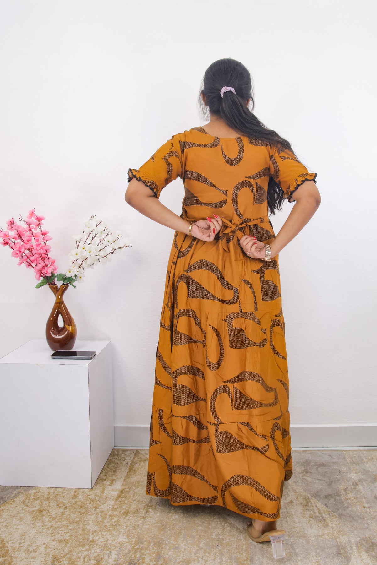 Mangai 3 Layer Frock Model Nighties Soft and Smooth Premium Quality Rayon Material , Fancy Frilled Sleeve, Side Pocket , Back tie Rope , Stylish Collection's for Trendy Women's (MRK)