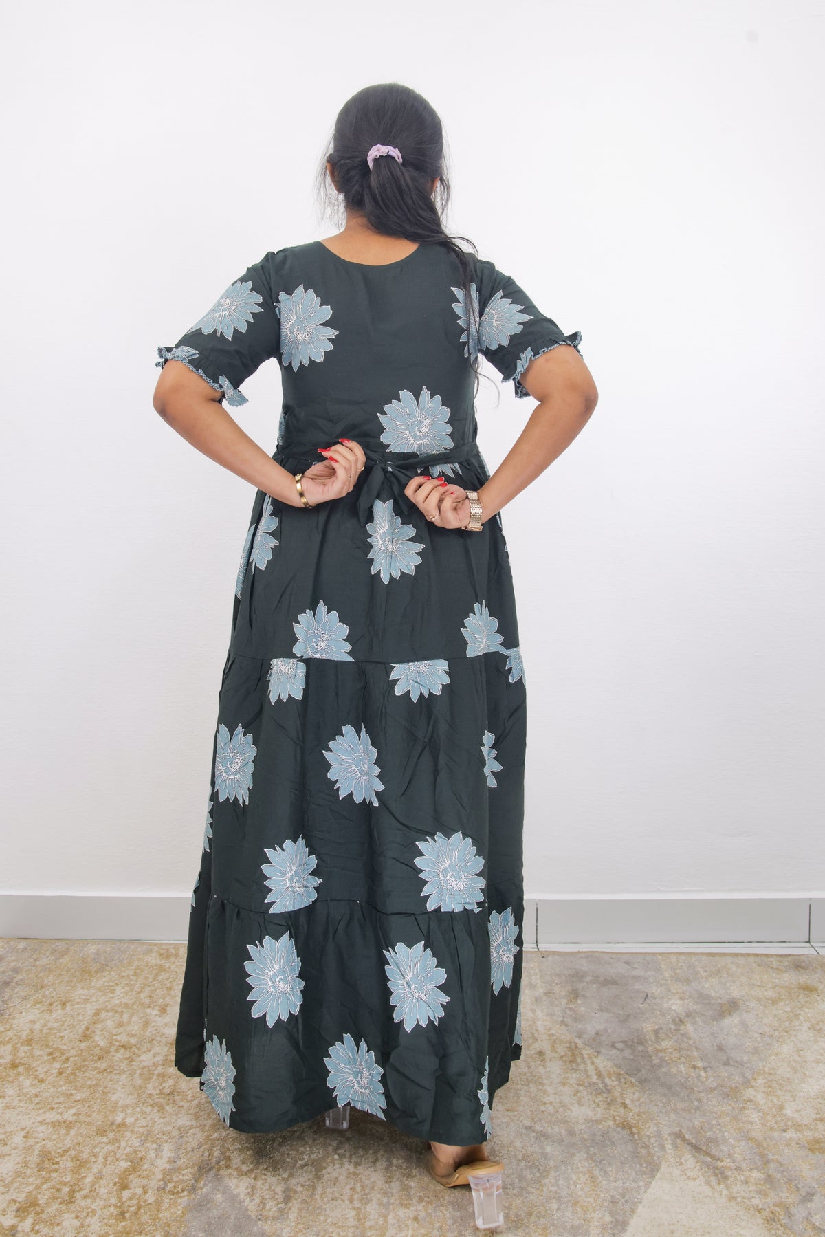 Mangai 3 Layer Frock Model Nighties Soft and Smooth Premium Quality Rayon Material , Fancy Frilled Sleeve, Side Pocket , Back tie Rope , Stylish Collection's for Trendy Women's (MRK)