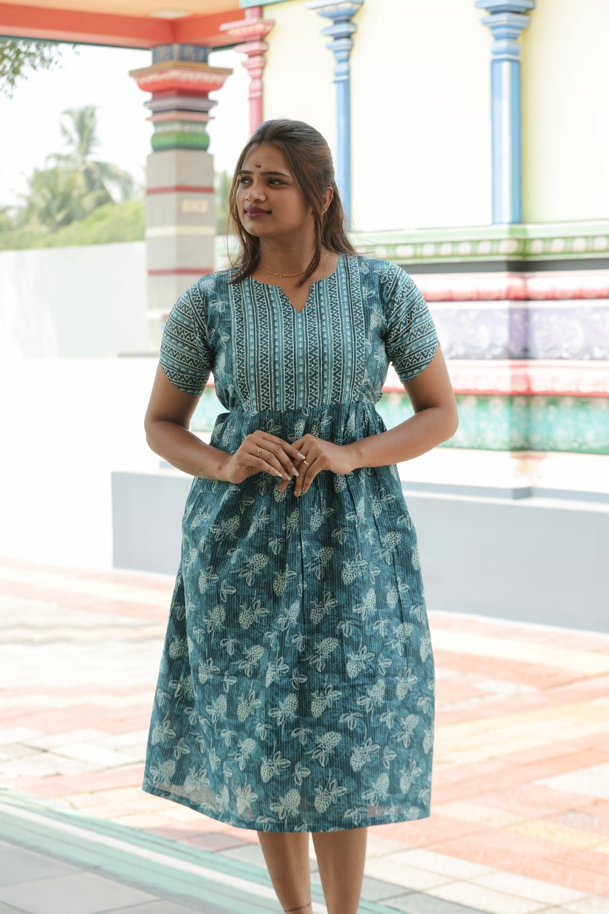 New Katha Printed Stylish Feeding Maxi with Soft Cotton Fabric, V-Cut Neck & Back Tie-Up Rope MAXI Feeding Frock (KFM)