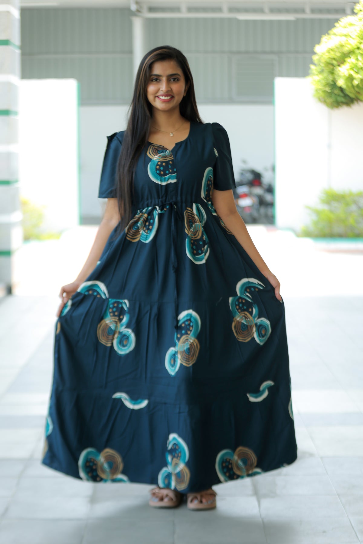 Stylish Arrivals Rayon Gathering Frock Model Night Gown's | Front Adjustable Gathering Style Rope | Puff Sleeve | Trending Collection's for Stylish Women's (FKG)