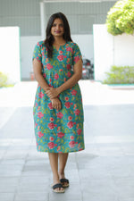 New Katha Printed Stylish Feeding Maxi with Soft Cotton Fabric, V-Cut Neck & Back Tie-Up Rope MAXI Feeding Frock (KFM)