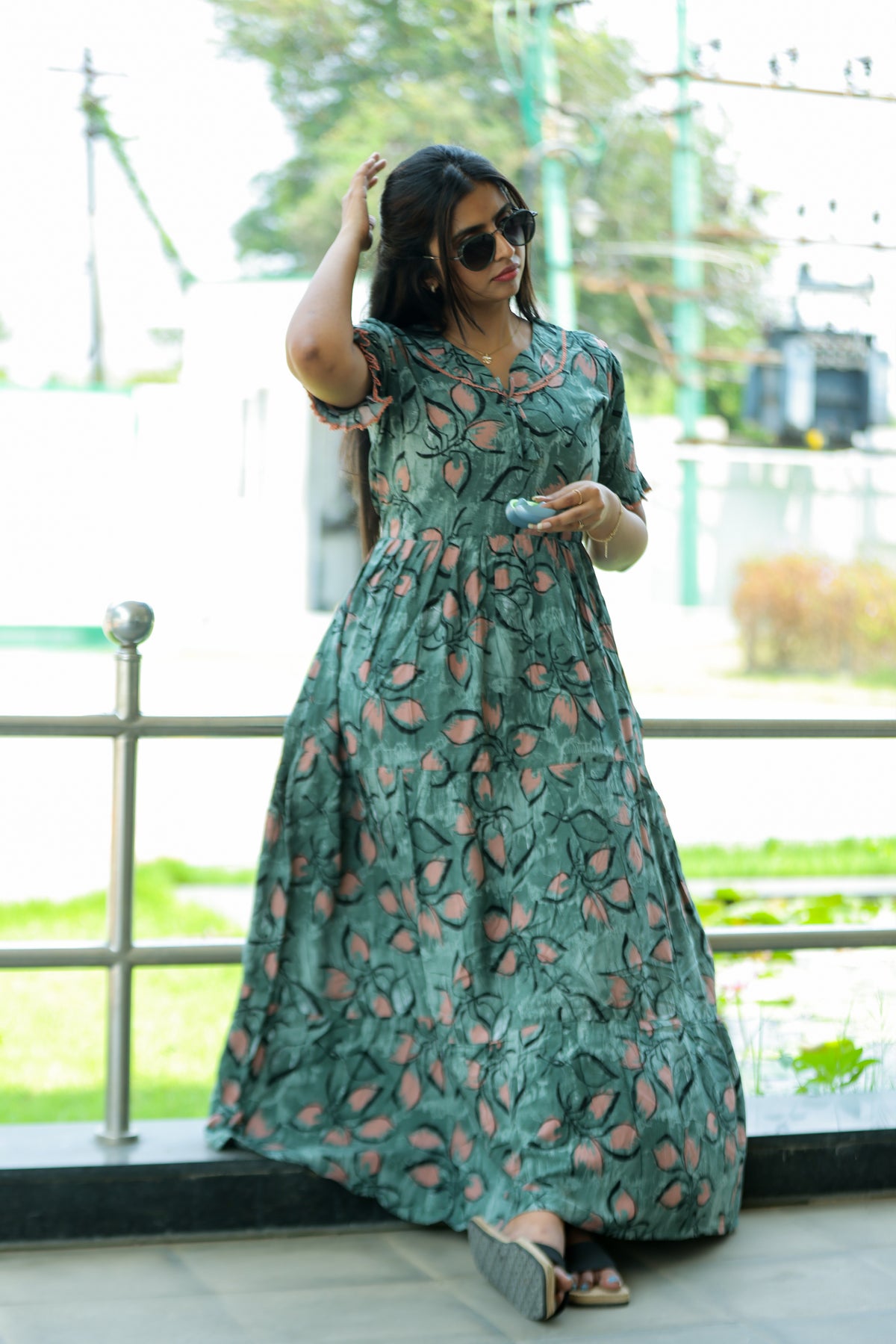 Mangai 3 Layer Flared Frock Model Nighties Soft and Smooth Premium Quality Rayon Material , Fancy Frilled Sleeve, Side Pocket , Back tie Rope , Stylish Collection's for Trendy Women's (MRK)