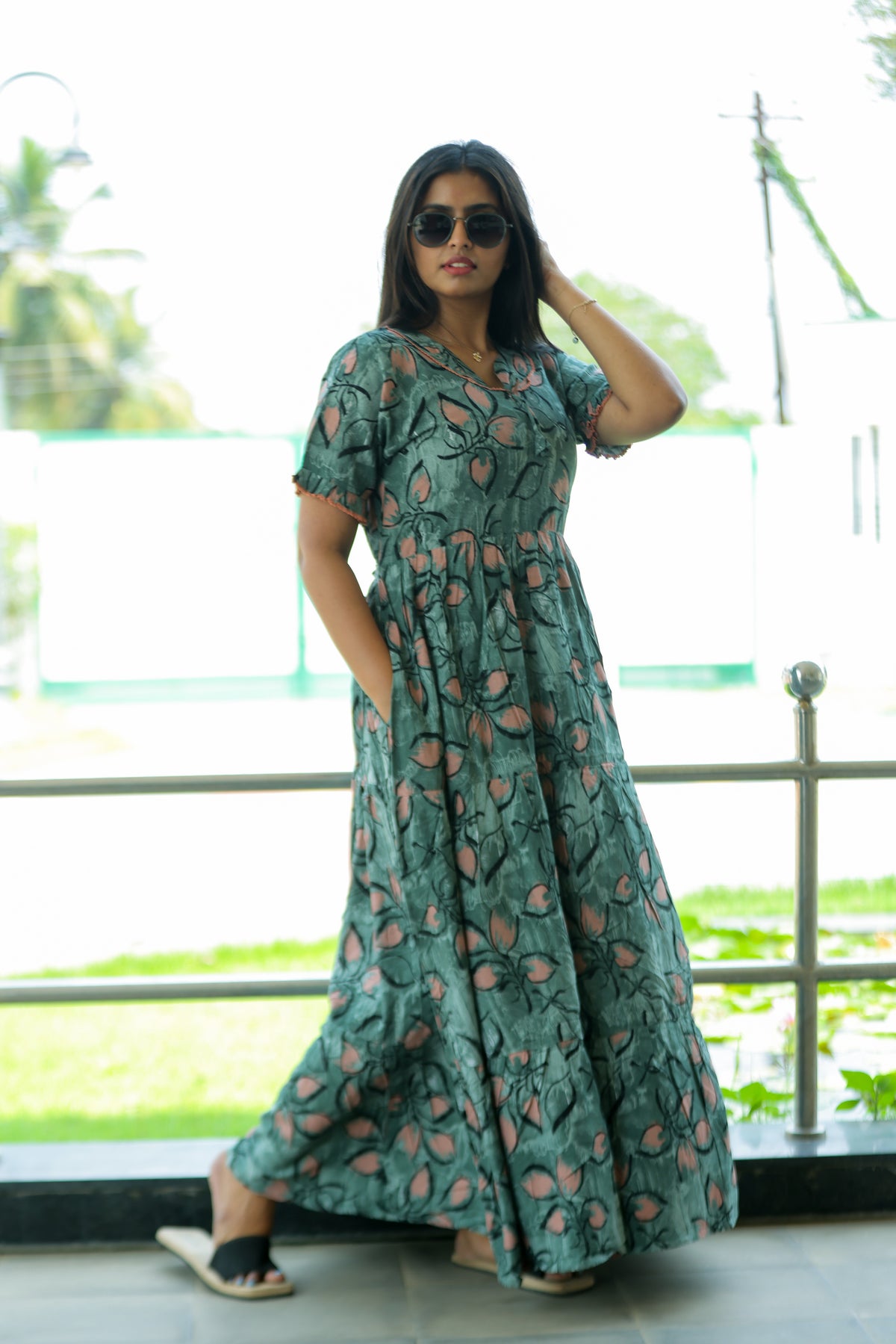 Mangai 3 Layer Flared Frock Model Nighties Soft and Smooth Premium Quality Rayon Material , Fancy Frilled Sleeve, Side Pocket , Back tie Rope , Stylish Collection's for Trendy Women's (MRK)