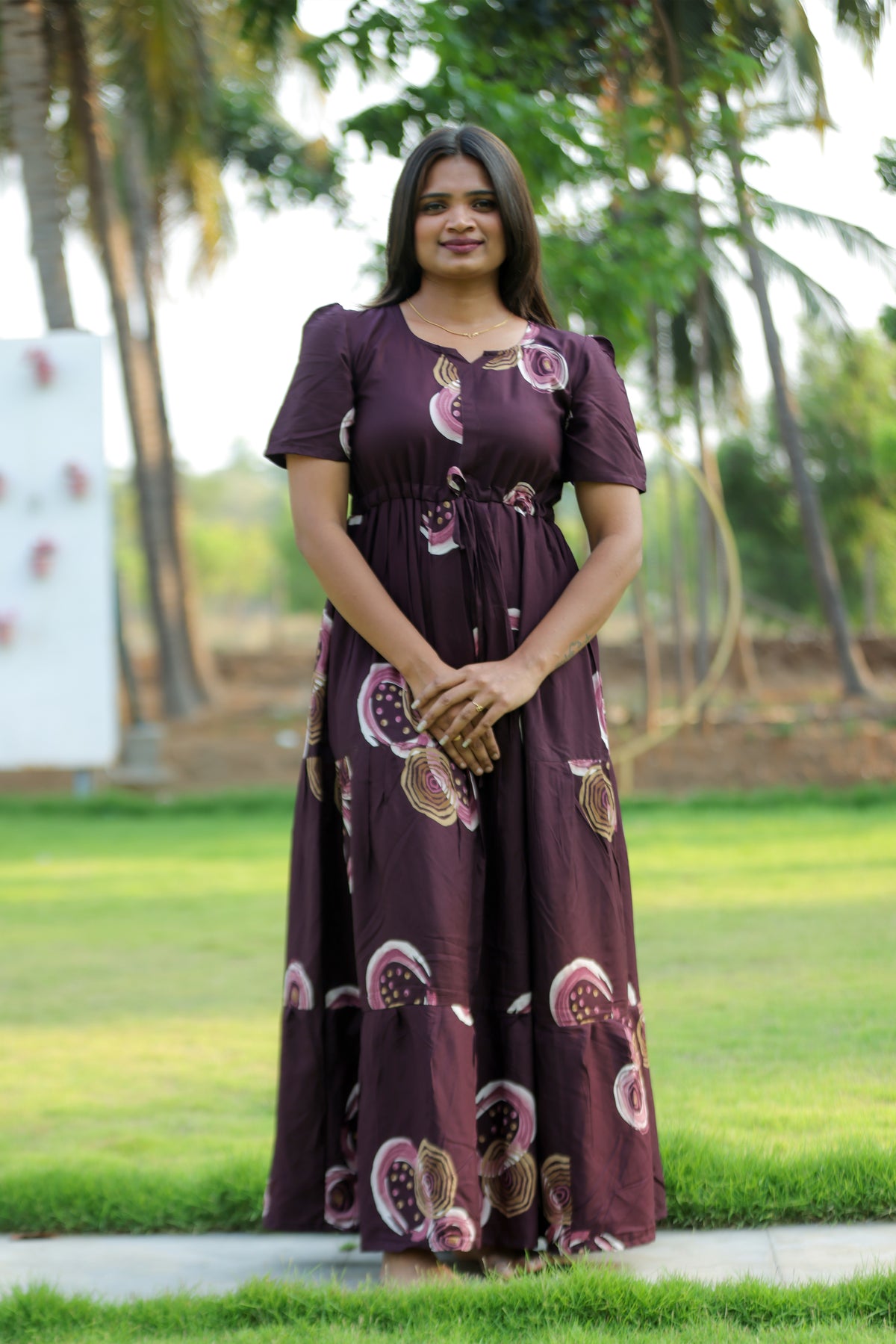 Stylish Arrivals Rayon Gathering Frock Model Night Gown's | Front Adjustable Gathering Style Rope | Puff Sleeve | Trending Collection's for Stylish Women's (FKG)