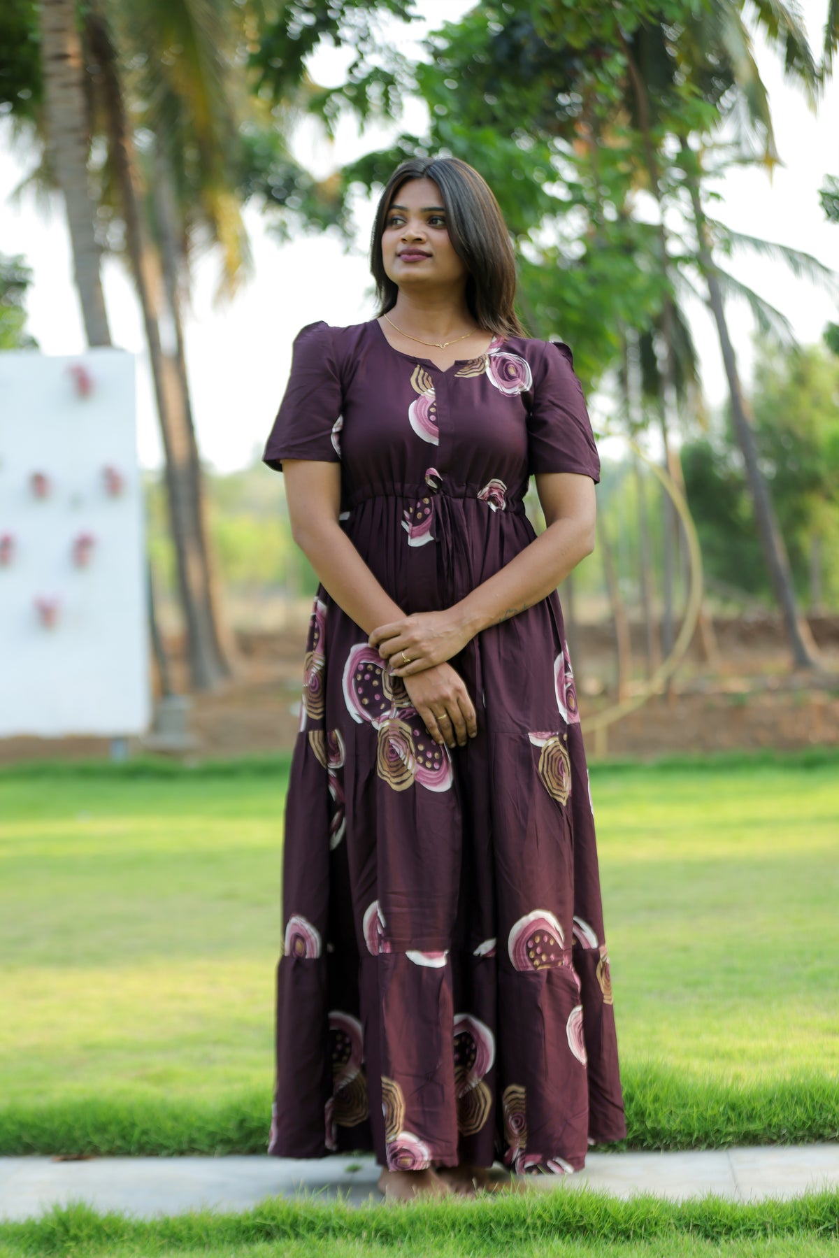 Stylish Arrivals Rayon Gathering Frock Model Night Gown's | Front Adjustable Gathering Style Rope | Puff Sleeve | Trending Collection's for Stylish Women's (FKG)